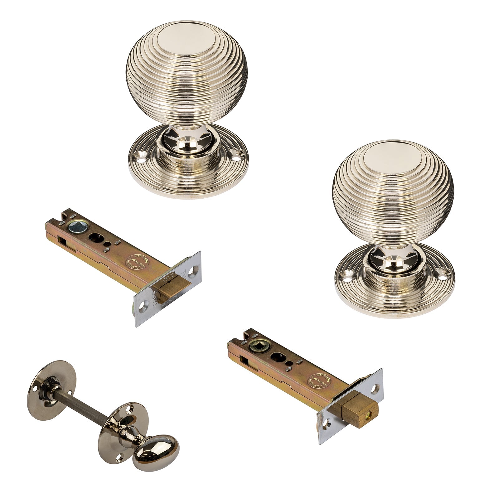 Nickel beehive door knob 4 inch bathroom set