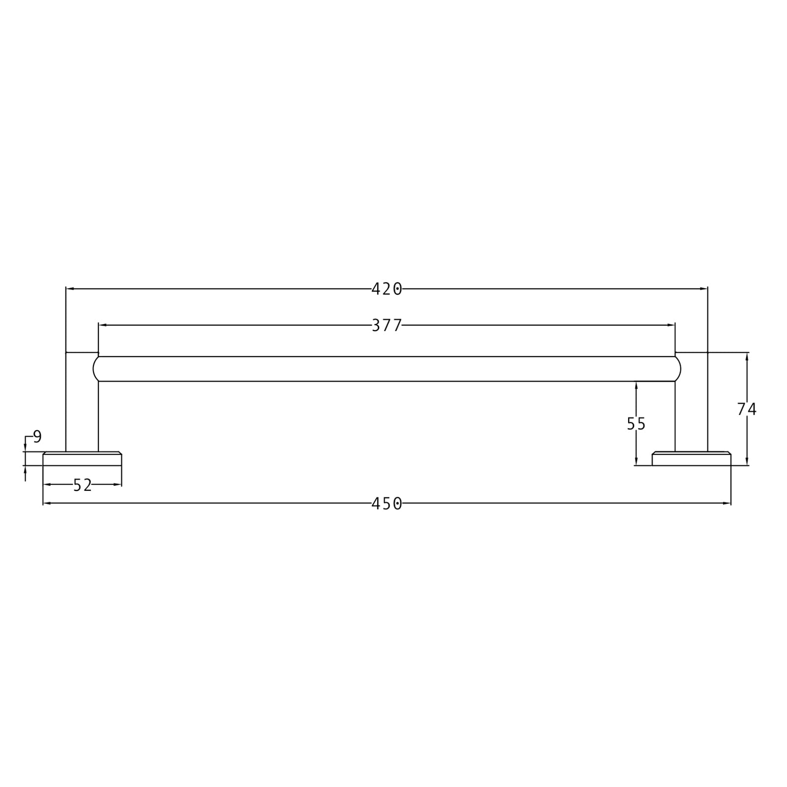 SHOW Technical drawing of 450mm Oxford Towel Rail