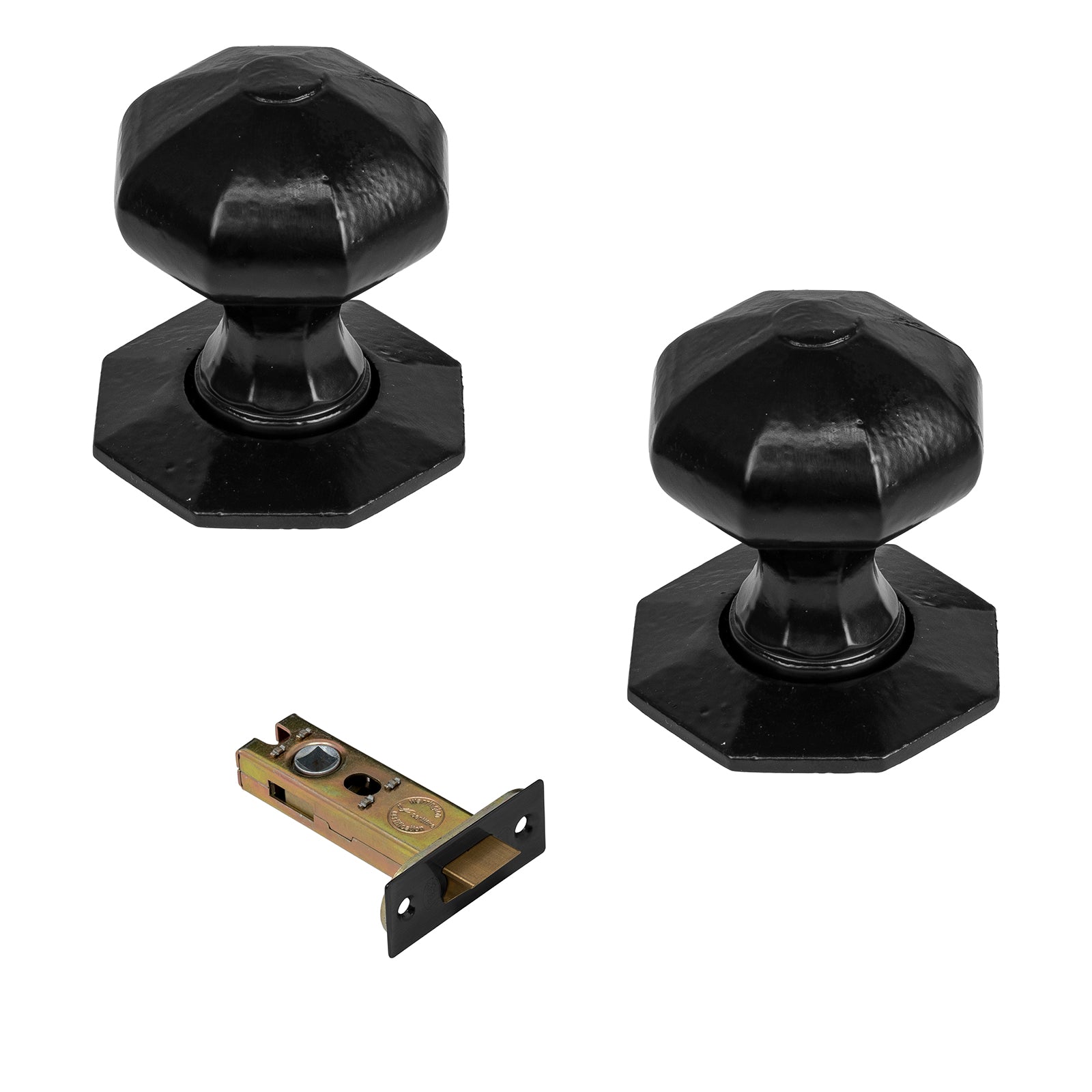 Black octagonal door knobs 3 inch latch set