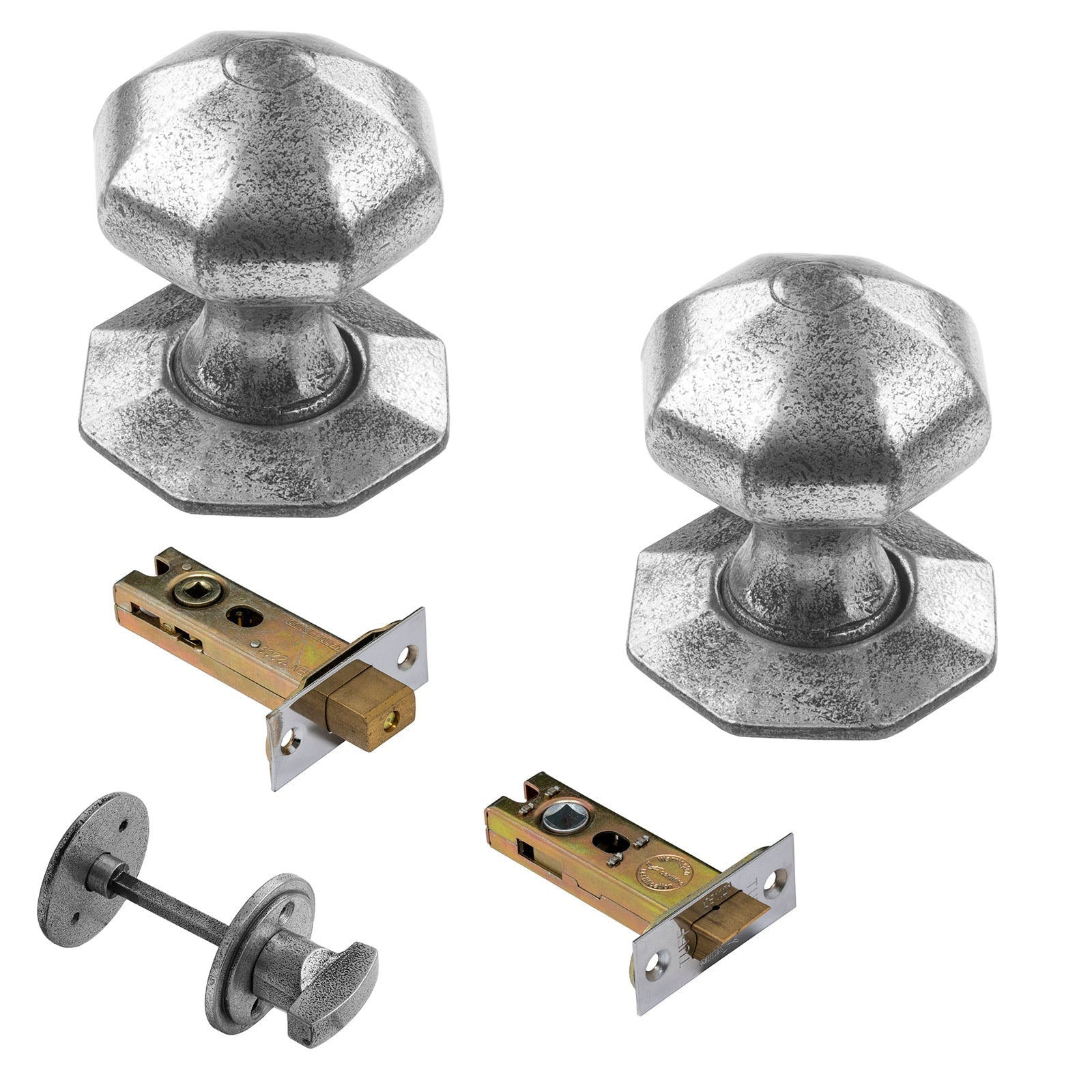 Octagonal pewter door knobs 3 inch bathroom set