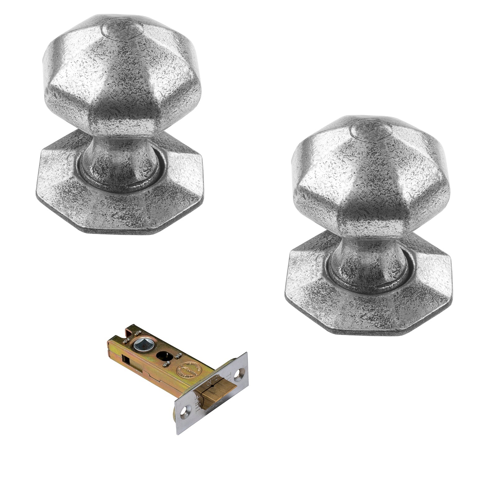 Octagonal pewter door knobs 3 inch latch set