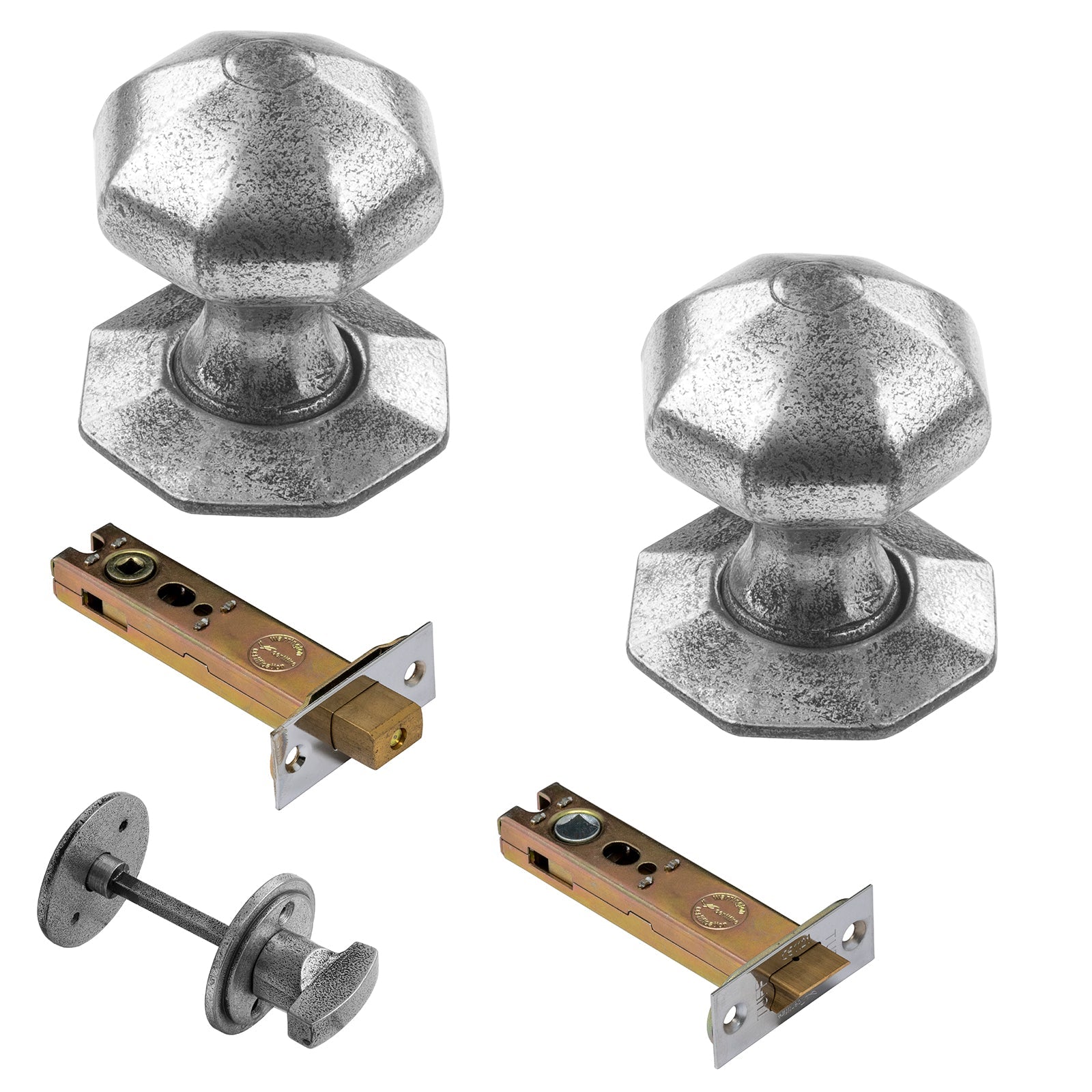 Octagonal pewter door knobs 4 inch bathroom set