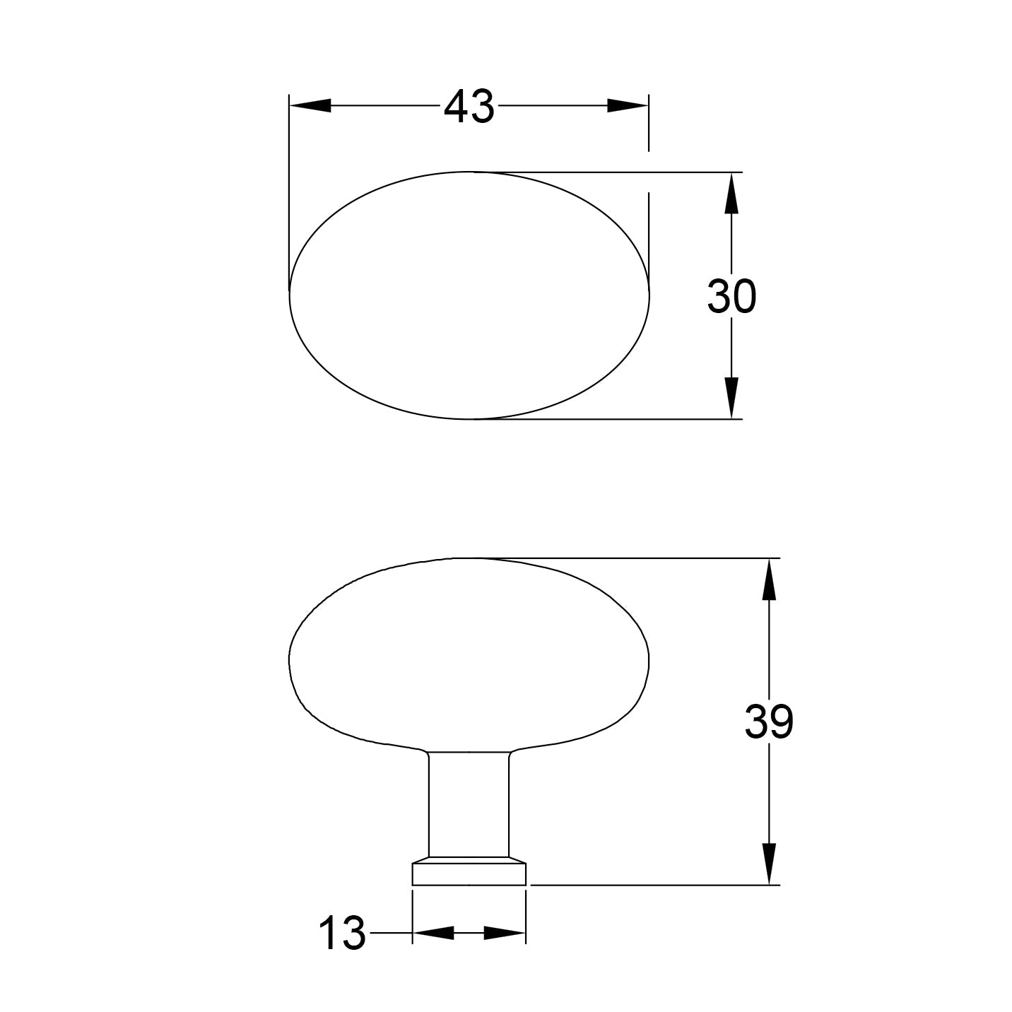 Drawing of Hammered Antique Brass Oval Cabinet Knobs SHOW