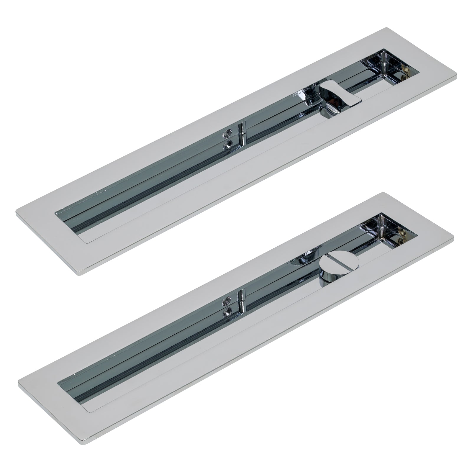 250mm Polished Chrome Plain Rectangular Flush Pull - Privacy Set