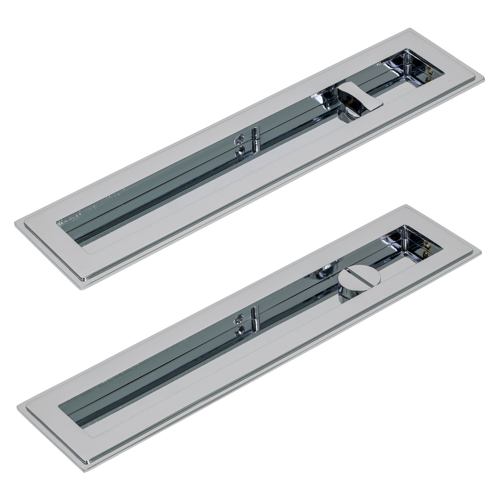 250mm Polished Chrome Art Deco Rectangular Flush Pull - Privacy Set