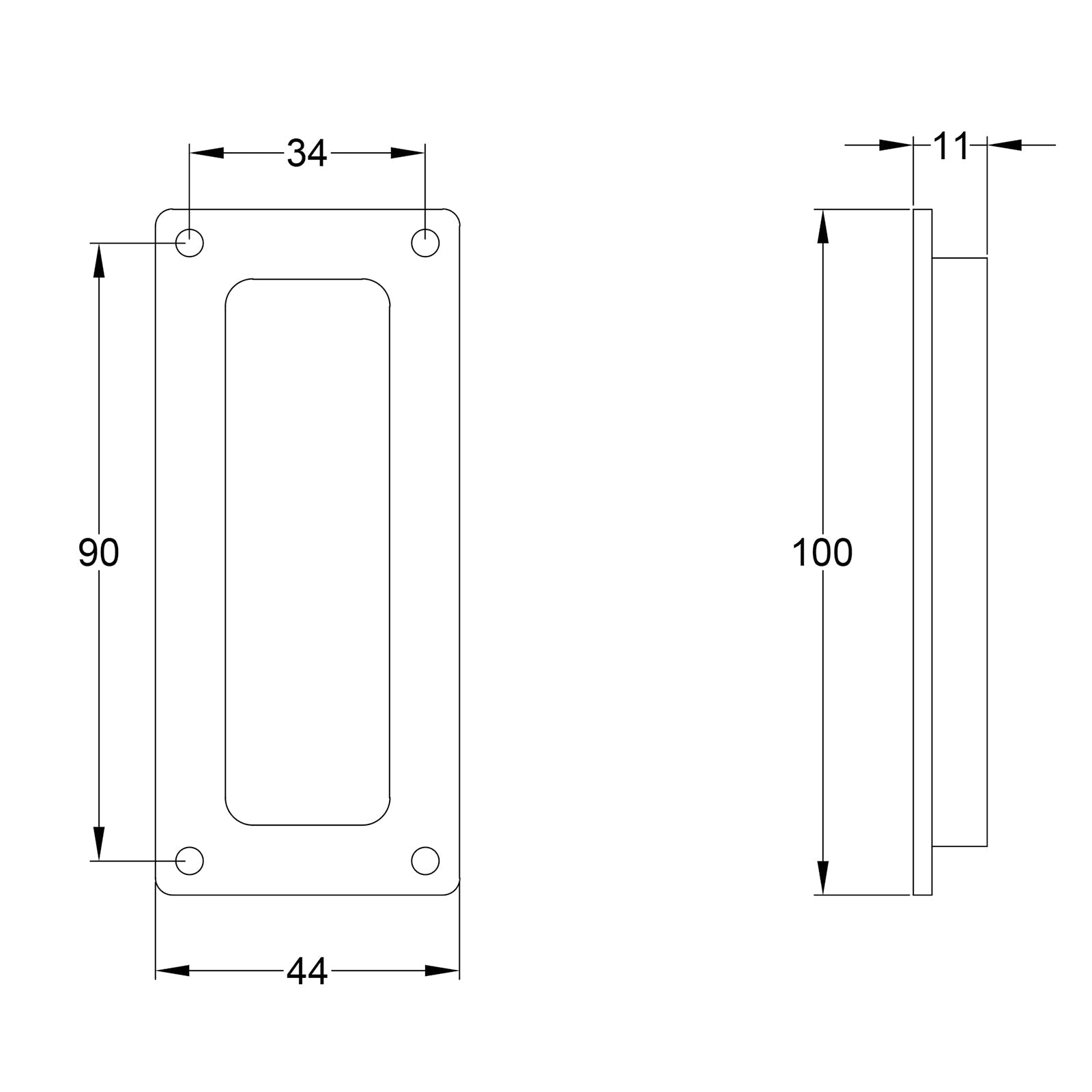 Pewter Pocket Door Flush Pulls Front Fixing JPEG Drawing SHOW