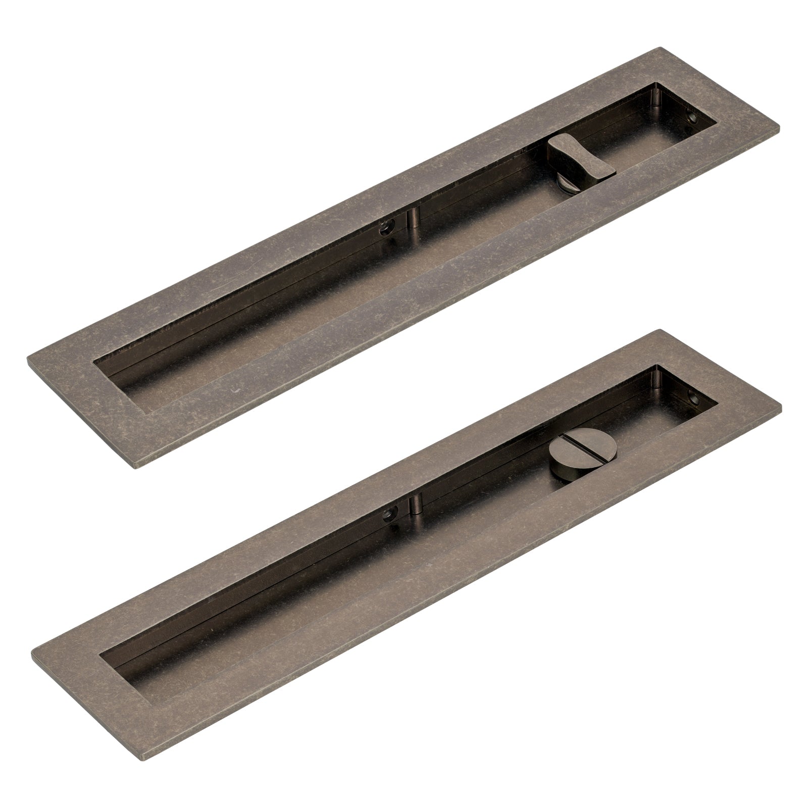 250mm Pewter Plain Rectangular Flush Pull - Privacy Set