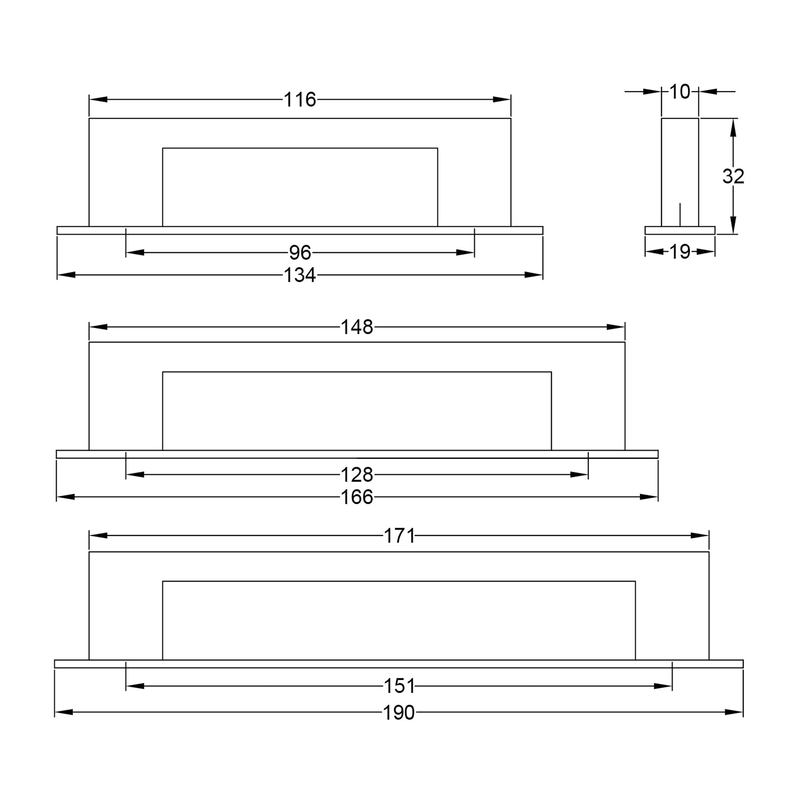 Metro Pull Handles On Backplate dimension drawing SHOW