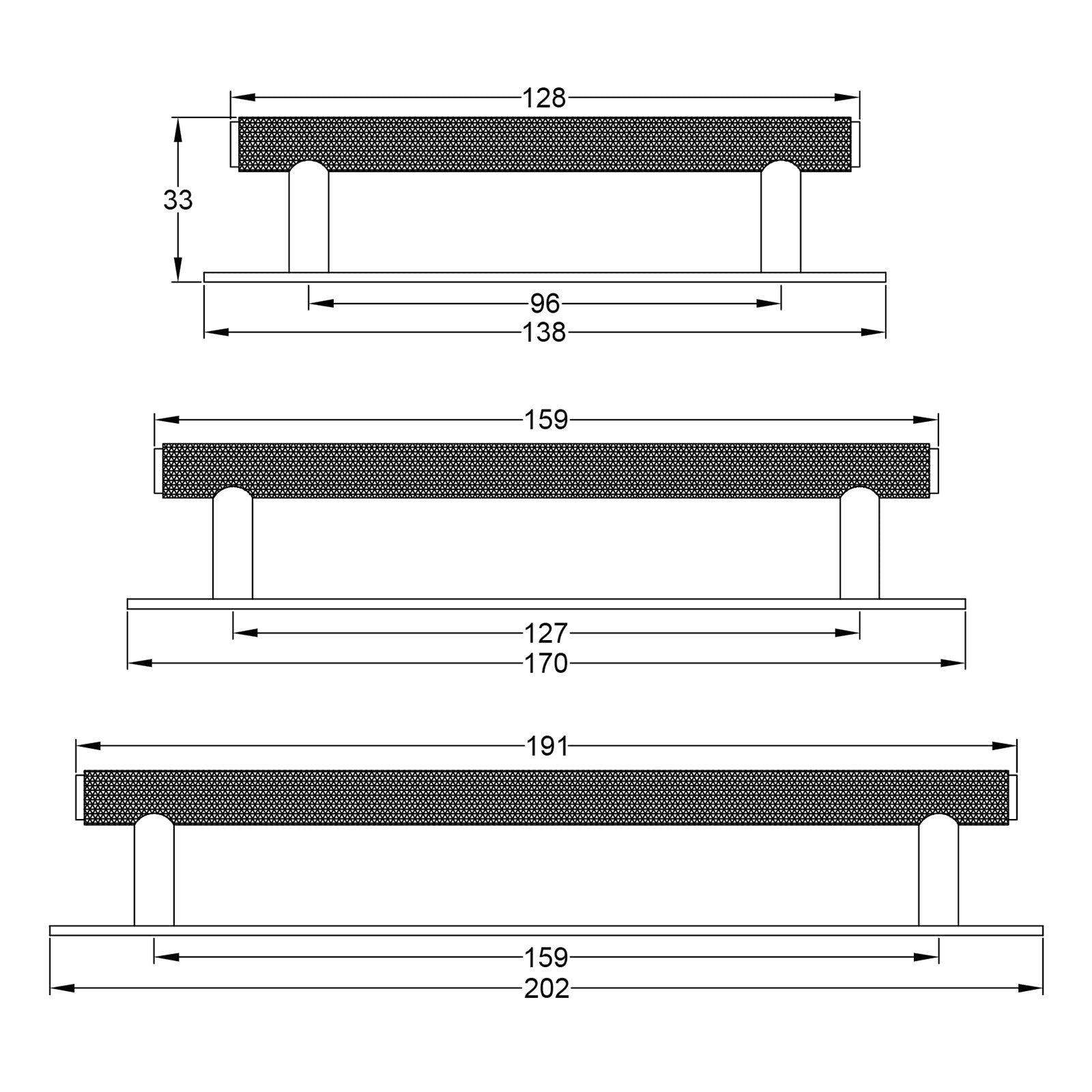 Knurled Pull Handles On Backplate dimension drawing SHOW