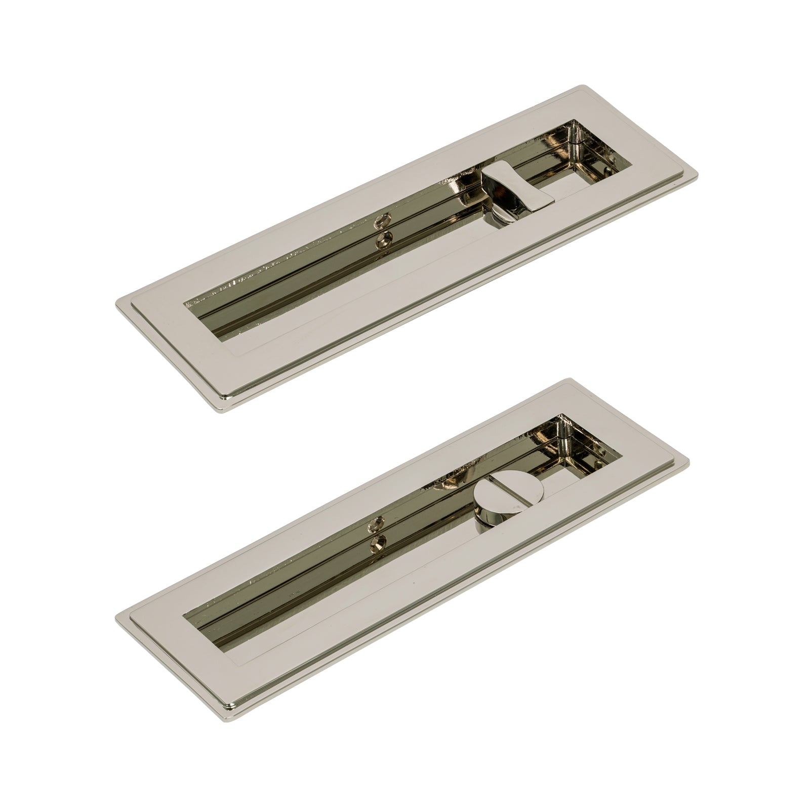 175mm Polished Nickel Art Deco Rectangular Flush Pull - Privacy Set