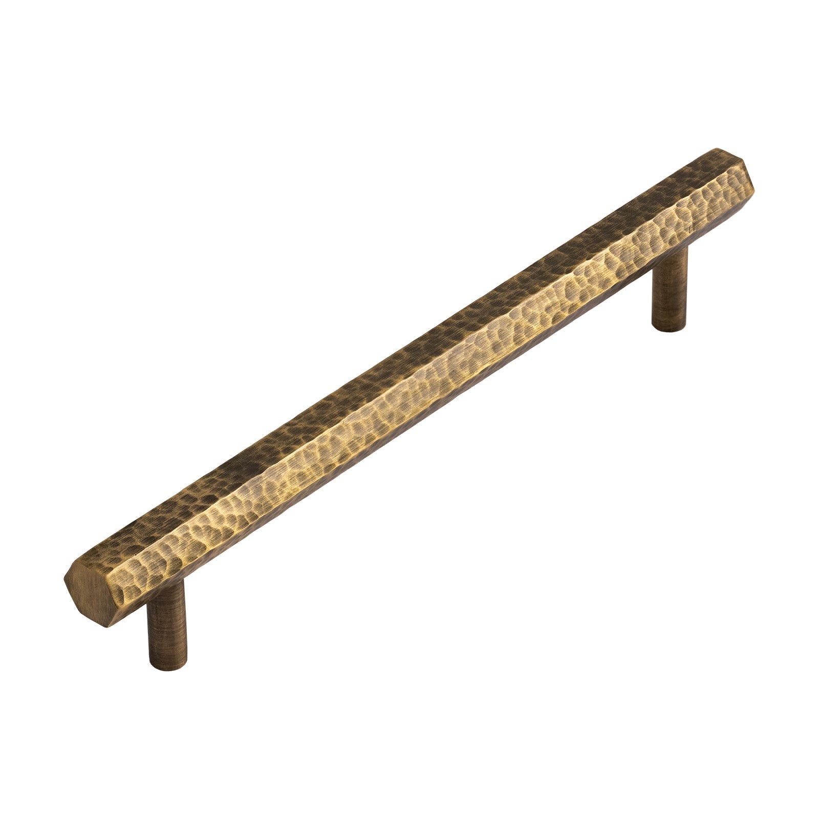 Hammered Hexagonal Pull Handle Antique Brass 200mm SHOW