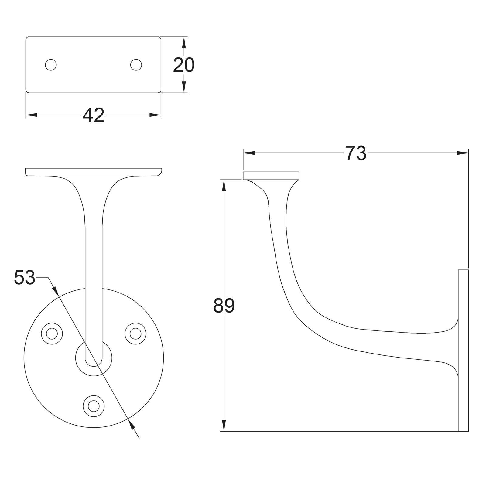 Chrome Handrail Bracket dimension drawing SHOW