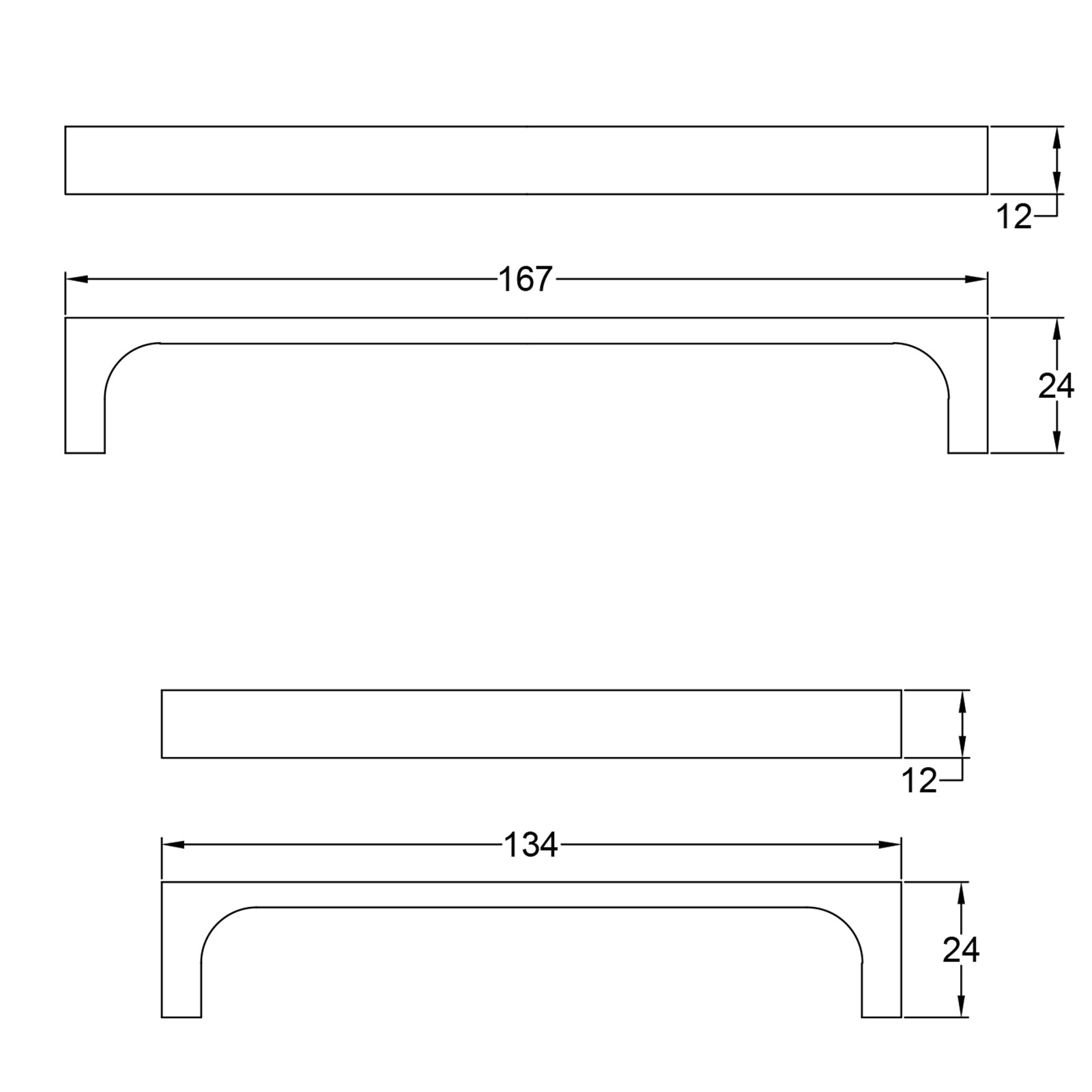 Brass Pull Handles Dimension Drawing SHOW