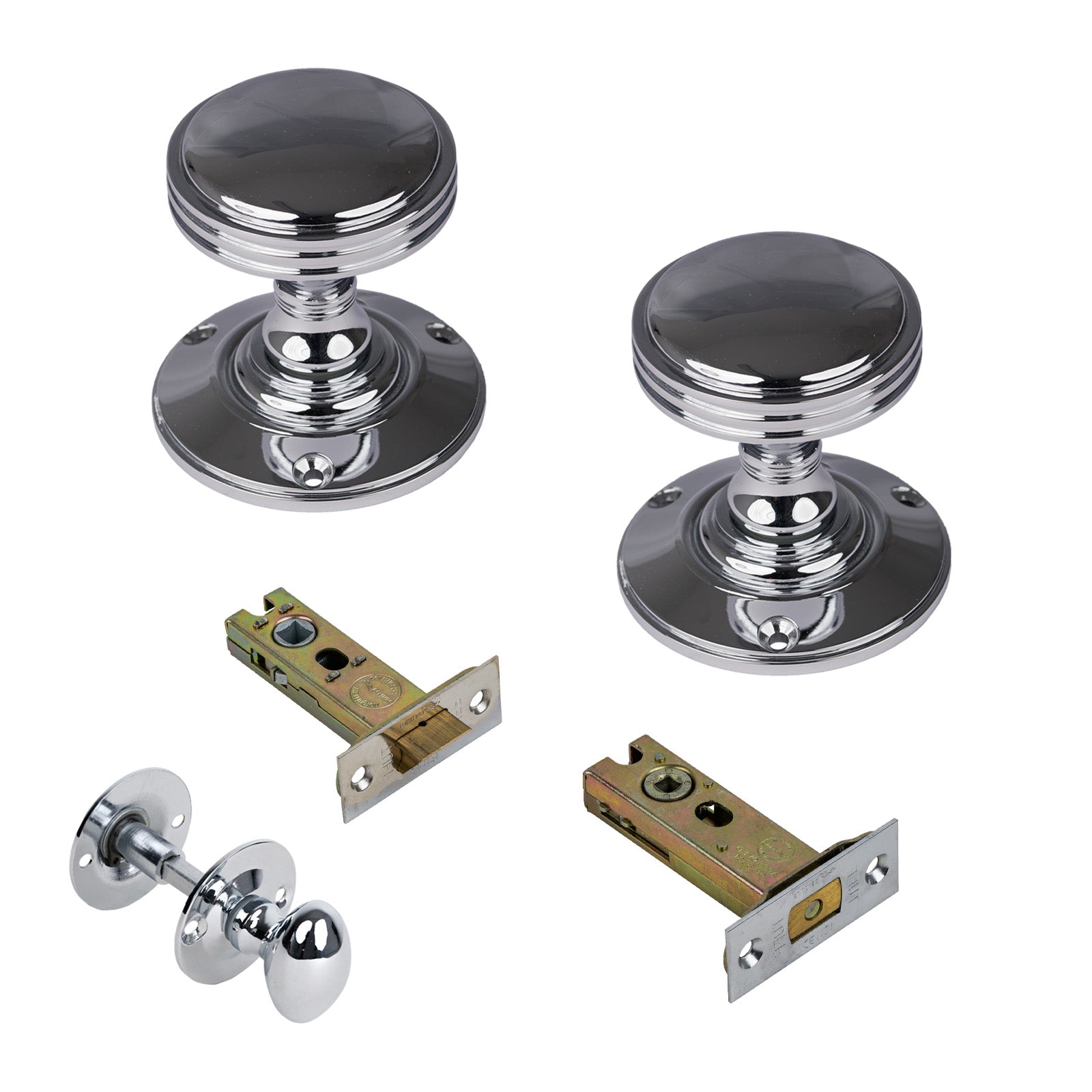 Richmond Door Knob on Rose with Polished Chrome 3 inch bathroom set