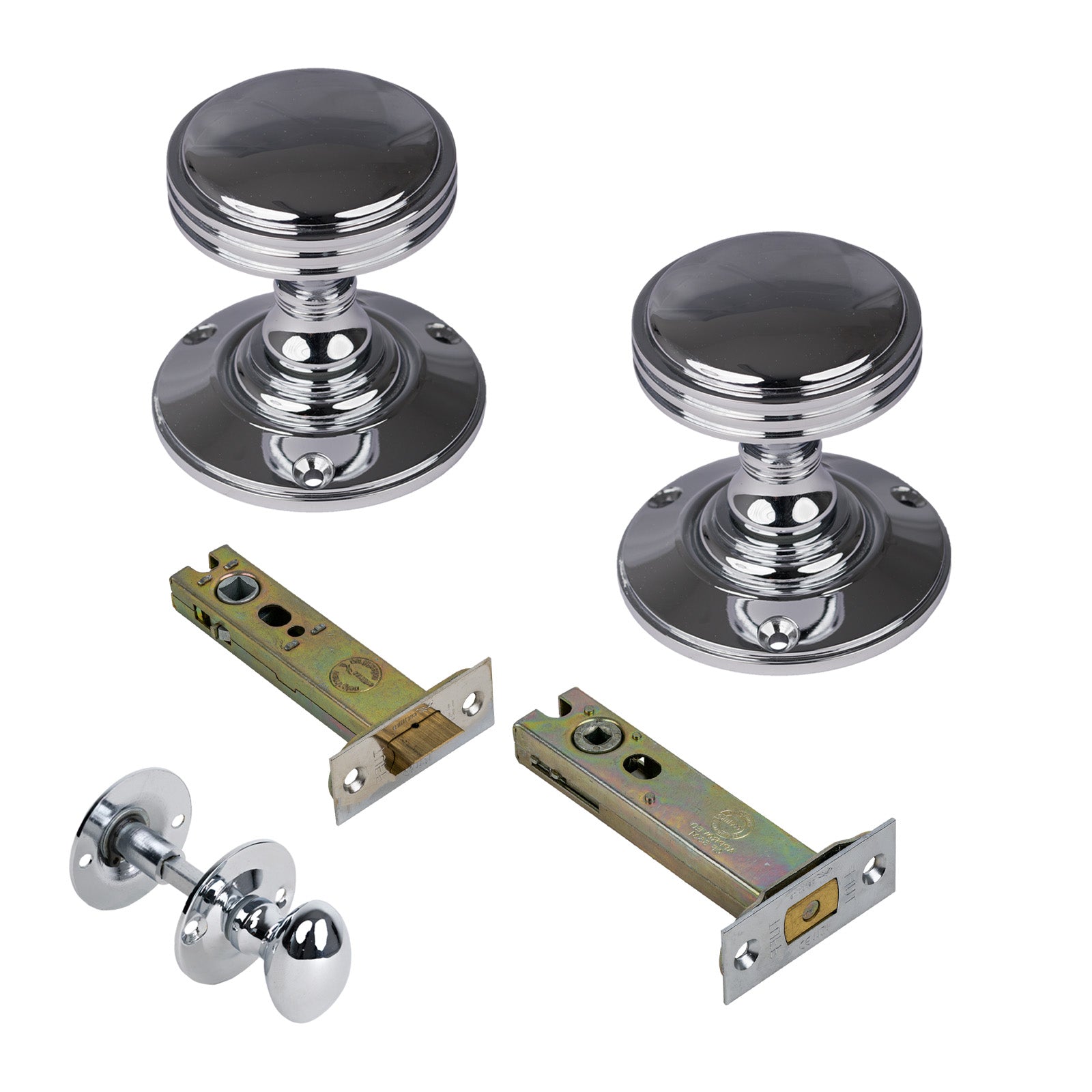 Richmond Door Knob on Rose with Polished Chrome 4 inch bathroom set