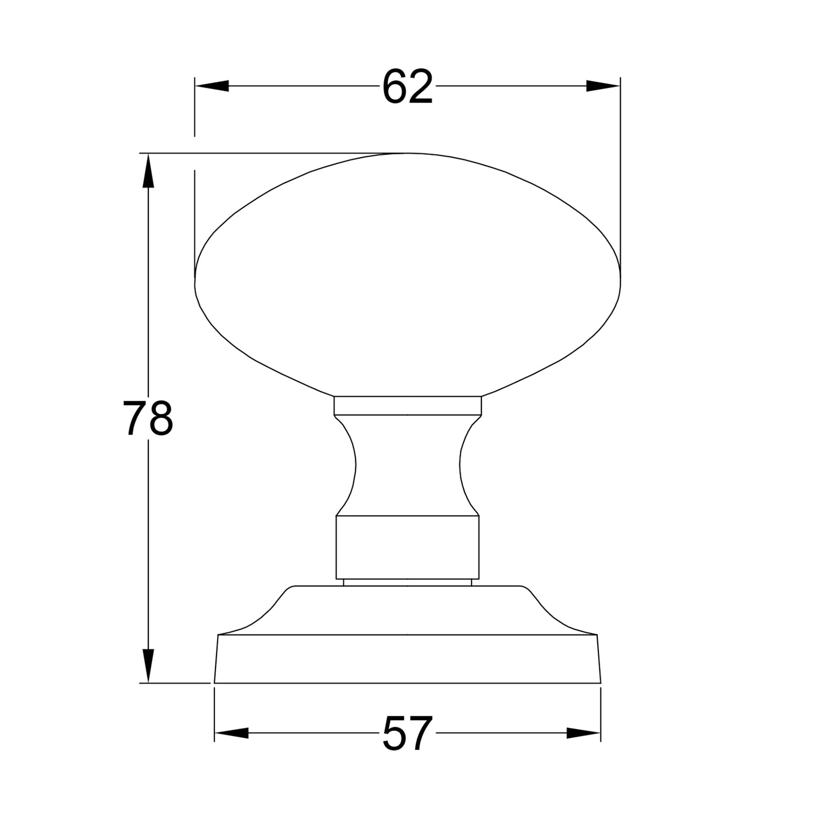 SHOW Technical Drawing of Suffolk Rim Door Knob