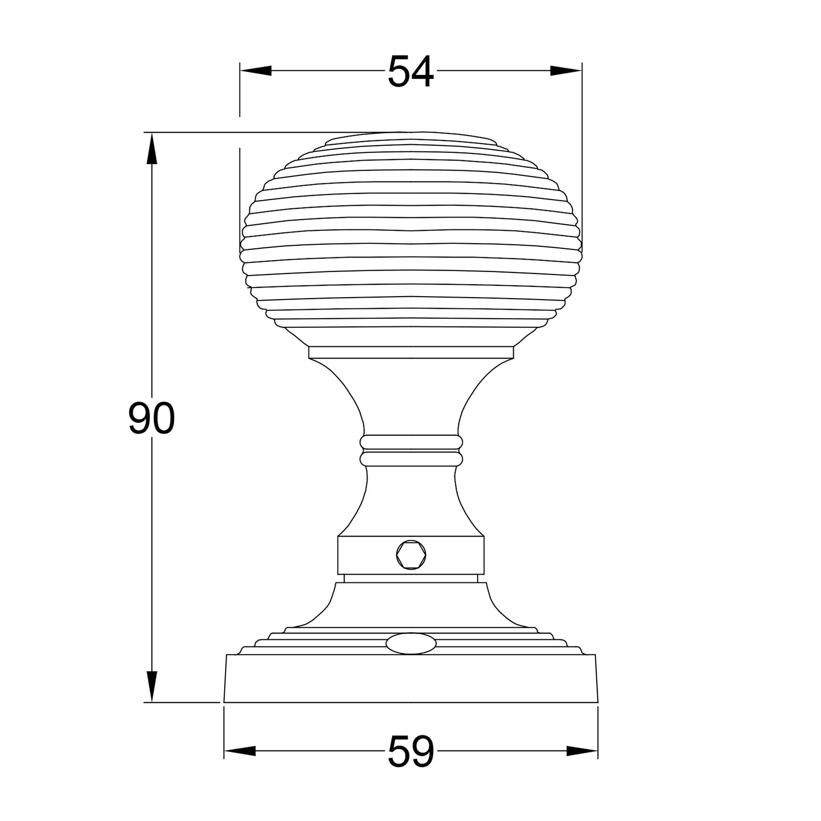 SHOW Technical Drawing of Reeded Rim Door Knob