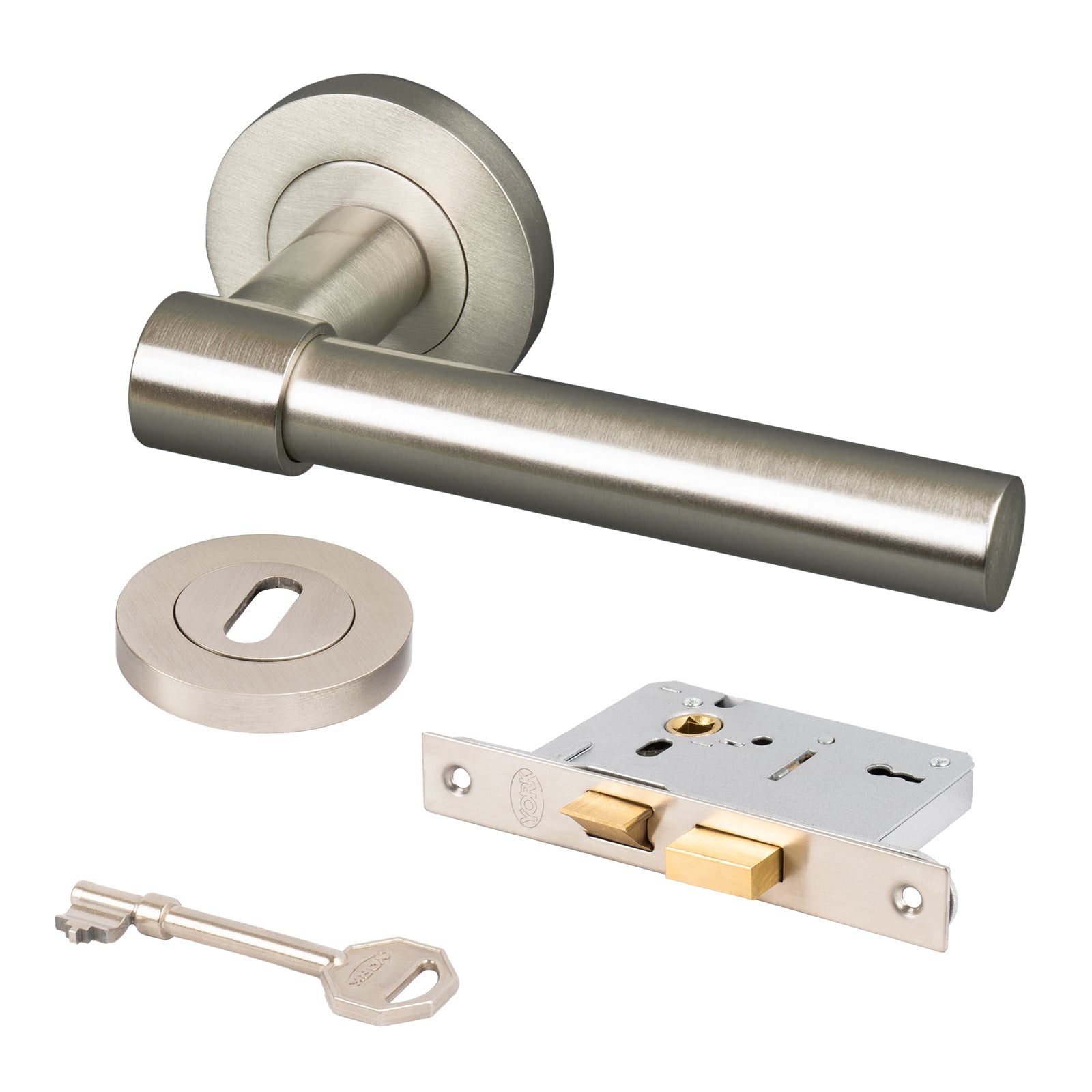 satin nickel Phoenix round rose door handles 3 lever lock set