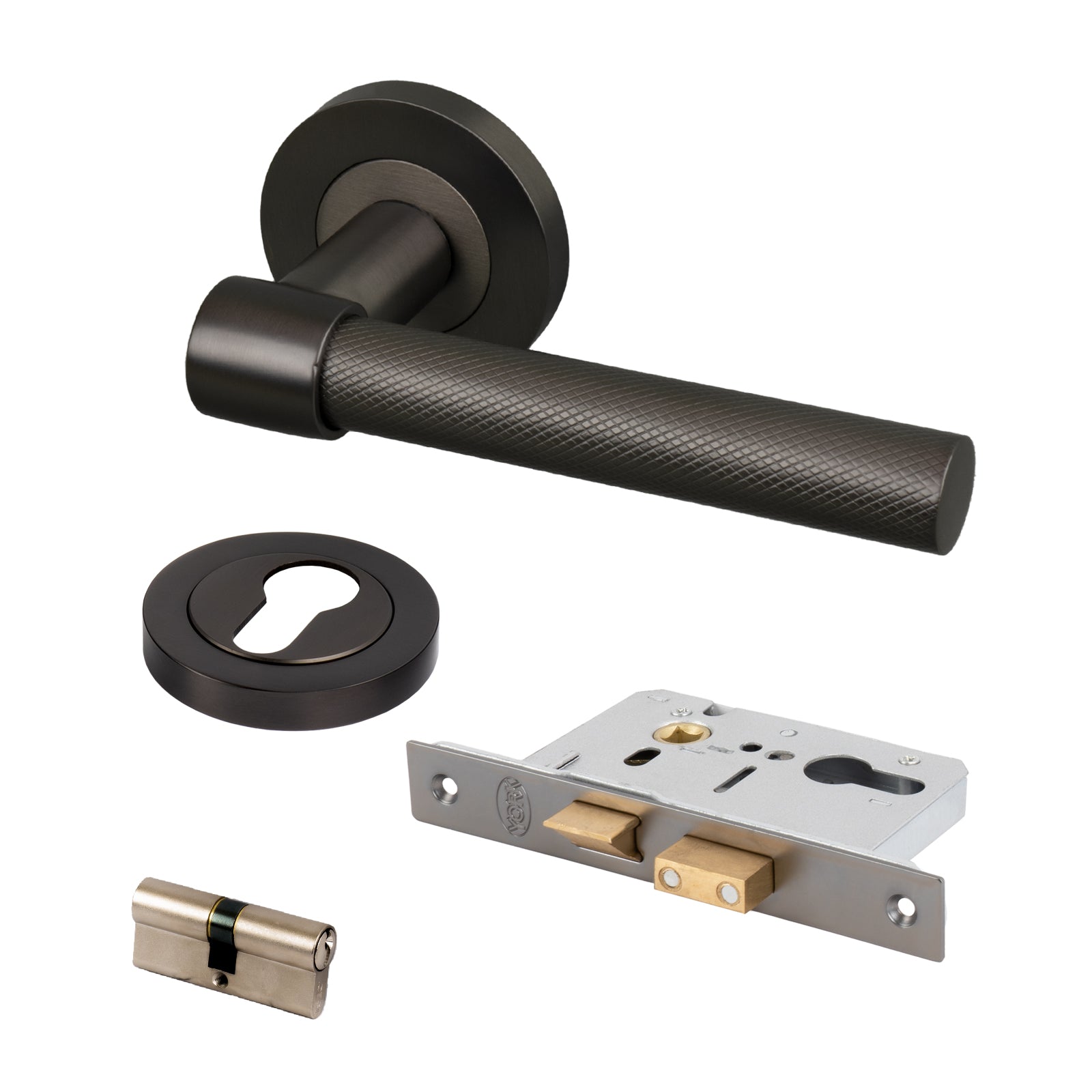 bronze knurled lever on rose handles front door lock set