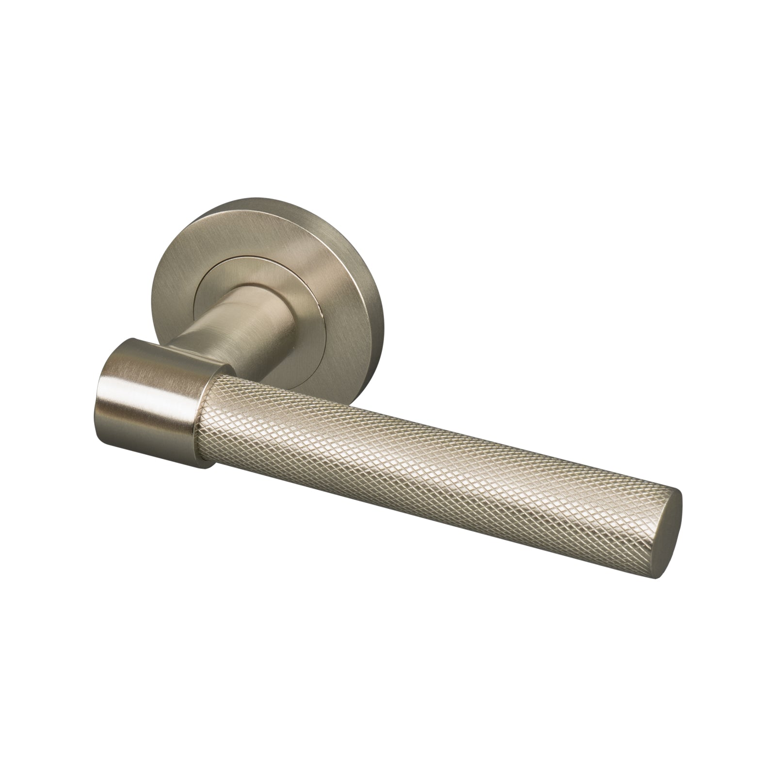 satin nickel knurled round rose door handle SHOW