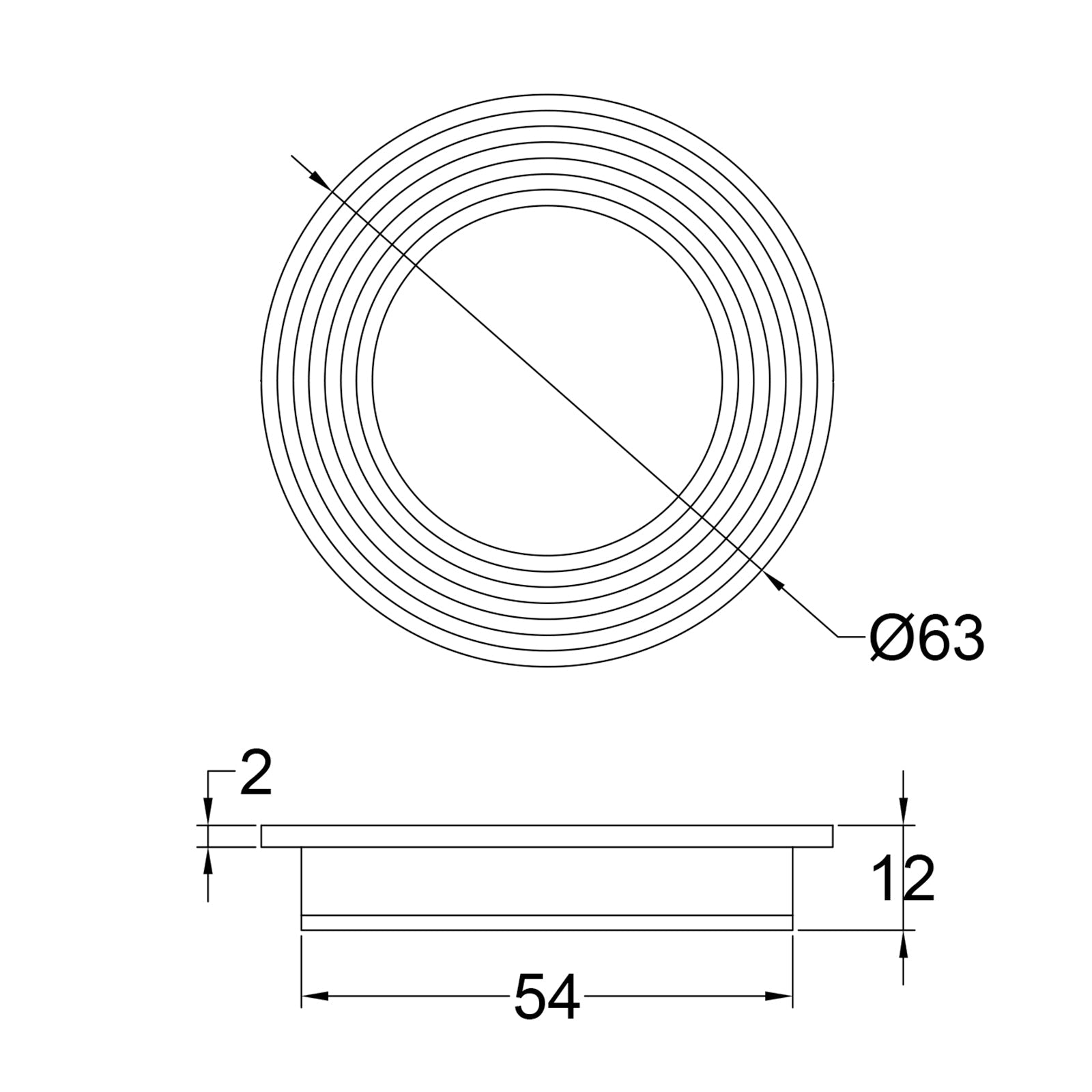 Round Reeded Flush Pull Dimension Drawing SHOW