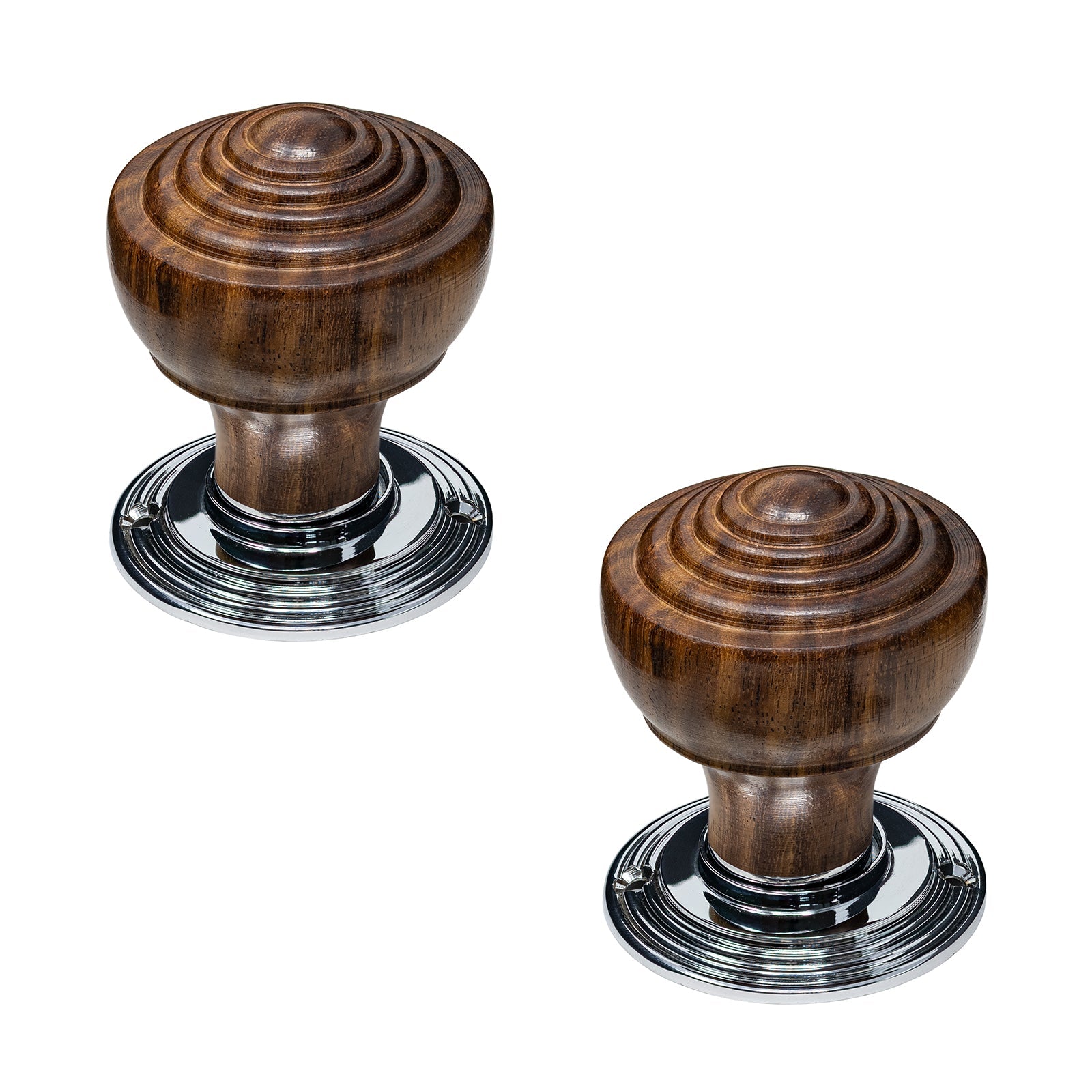 wooden and chrome door knobs