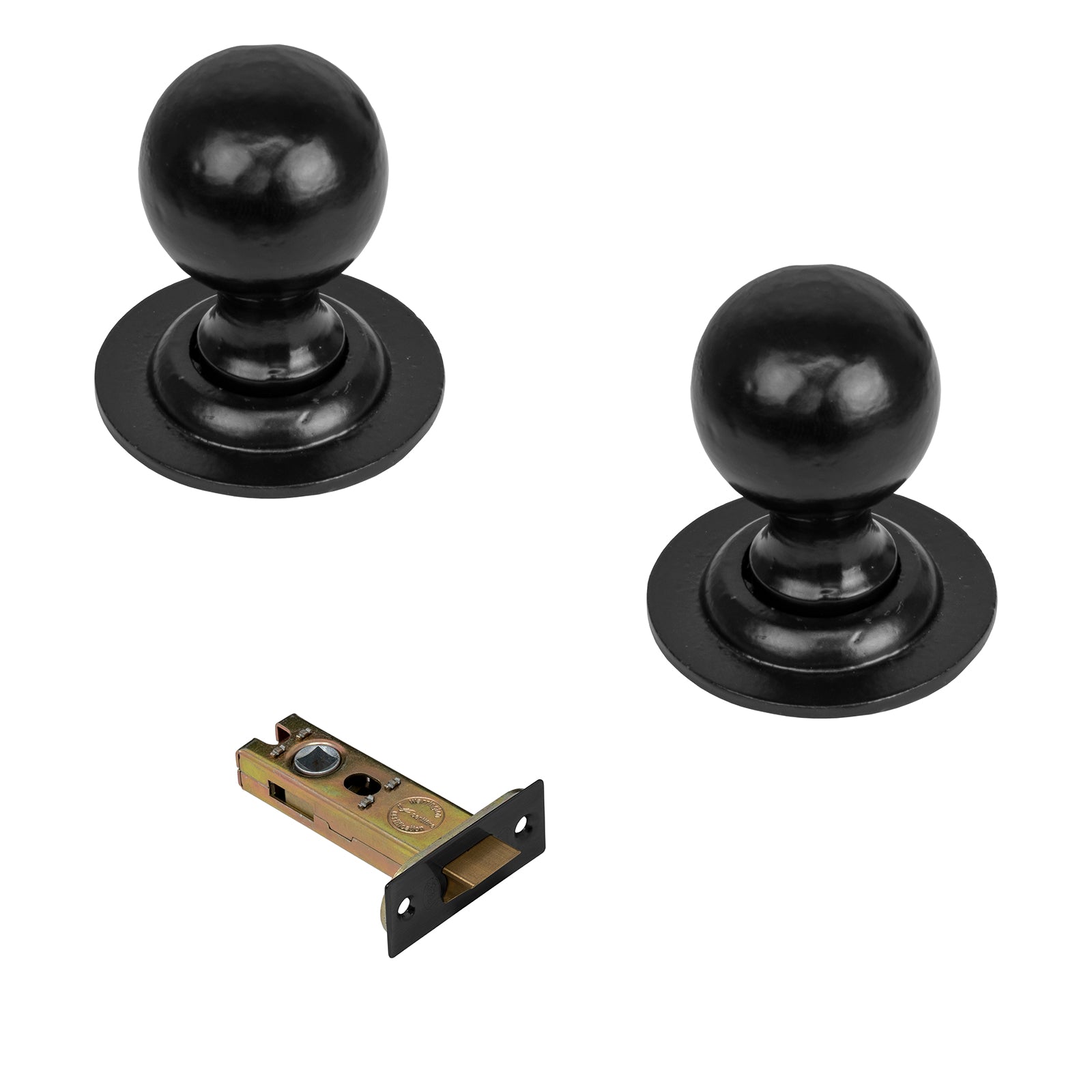 Round black cast iron door knobs 3 inch latch set