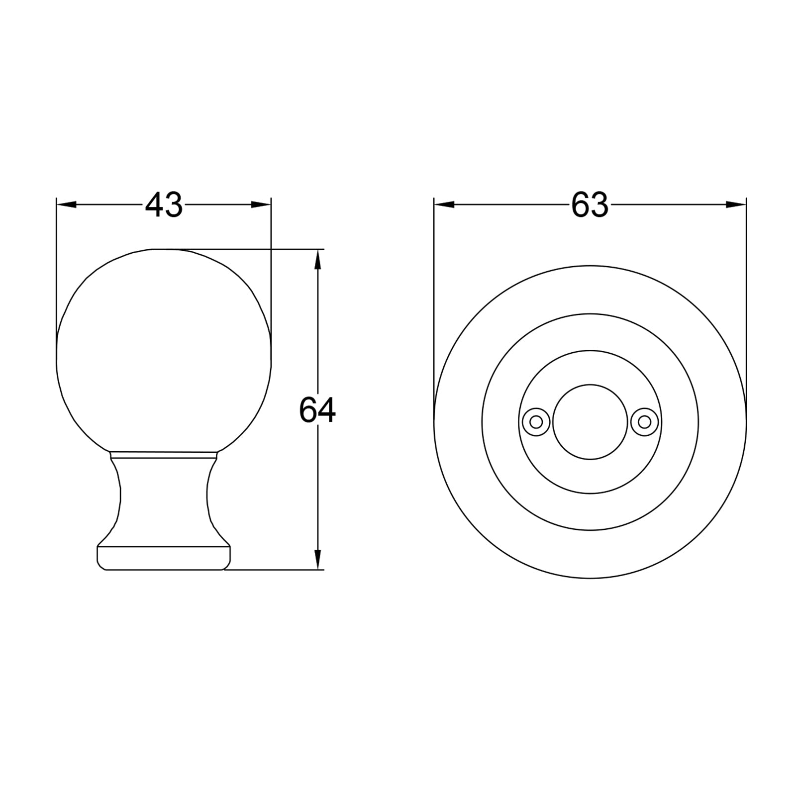 dimension drawing of round cast iron door knob SHOW