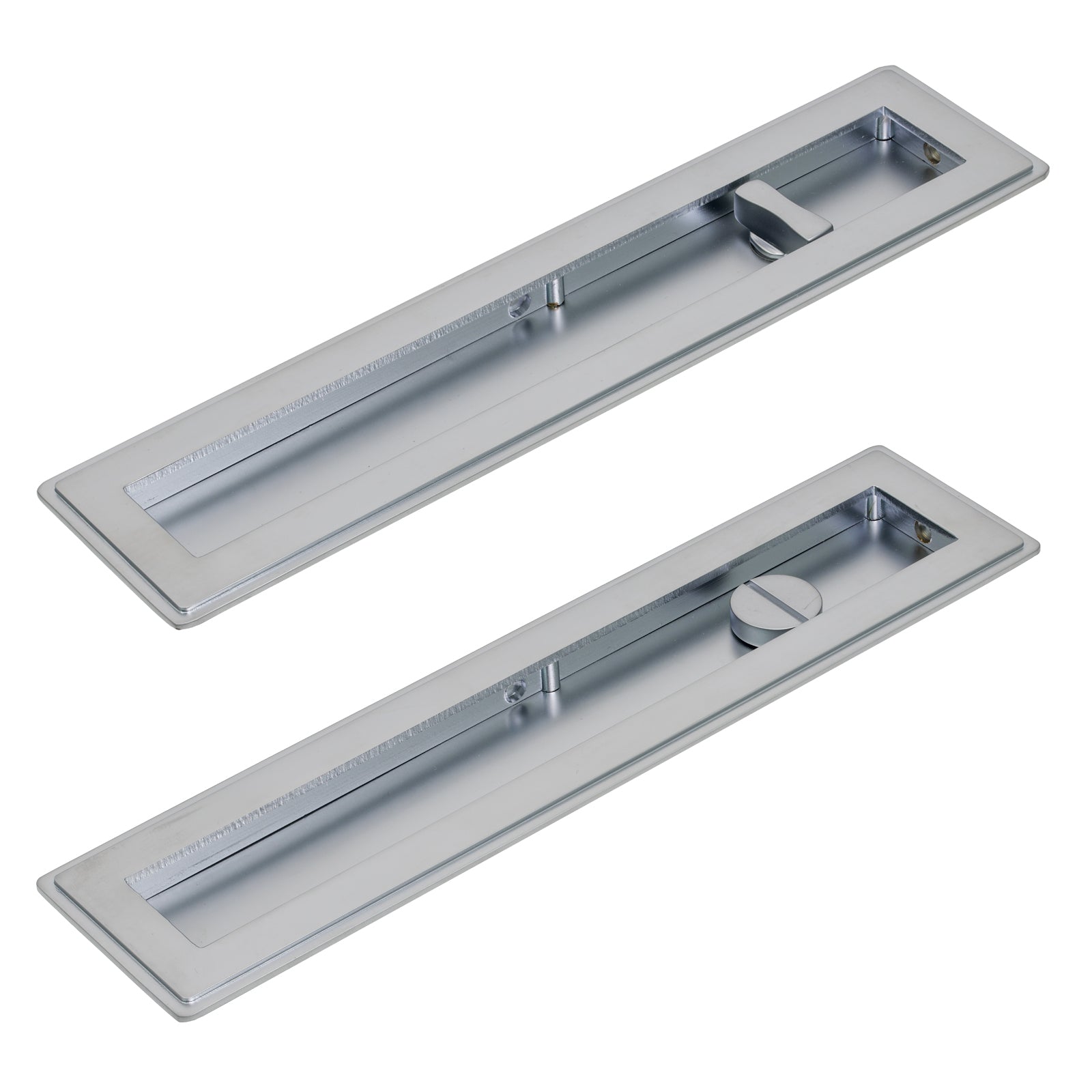 250mm Satin Chrome Art Deco Rectangular Flush Pull - Privacy Set