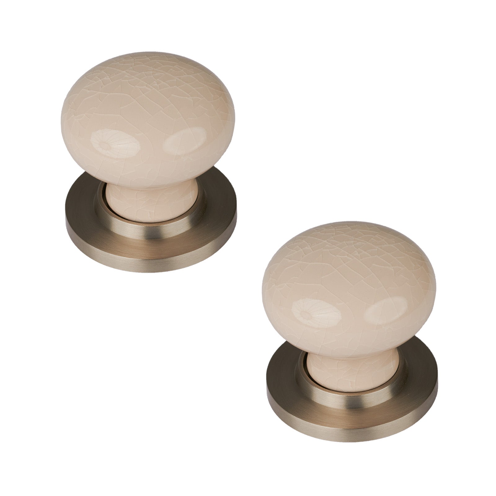 SHOW Cream Crackle Porcelain Door Knob with Satin Nickel Rose