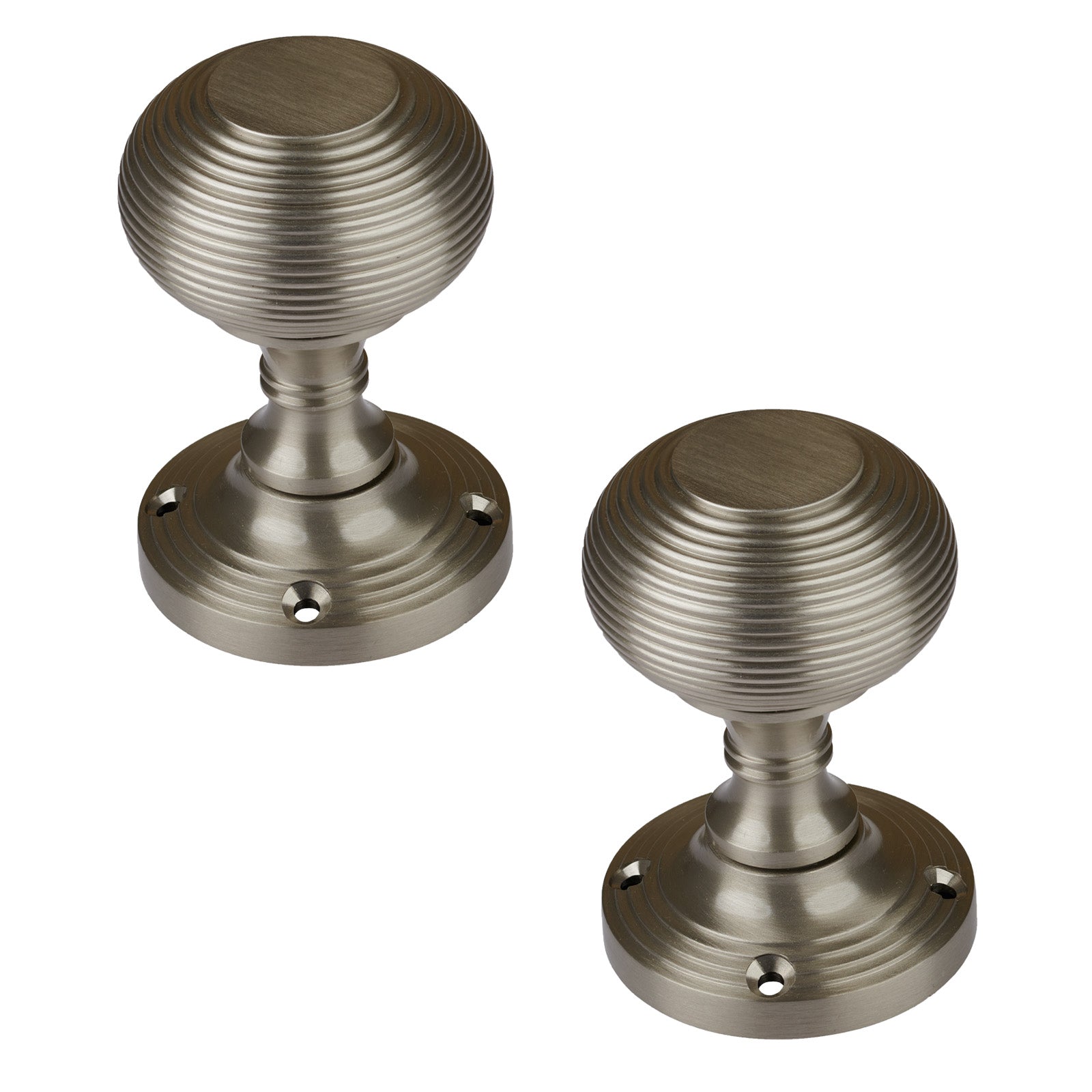 SHOW Reeded Door Knob on Rose in Satin Nickel finish