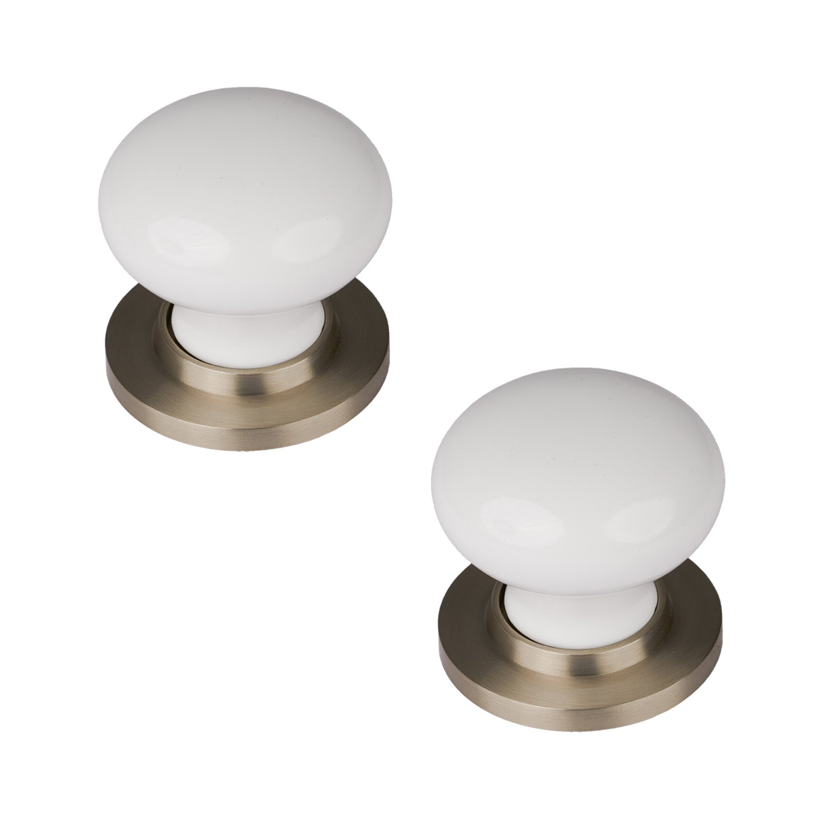 SHOW Plain White Porcelain Door Knob with Satin Nickel Rose