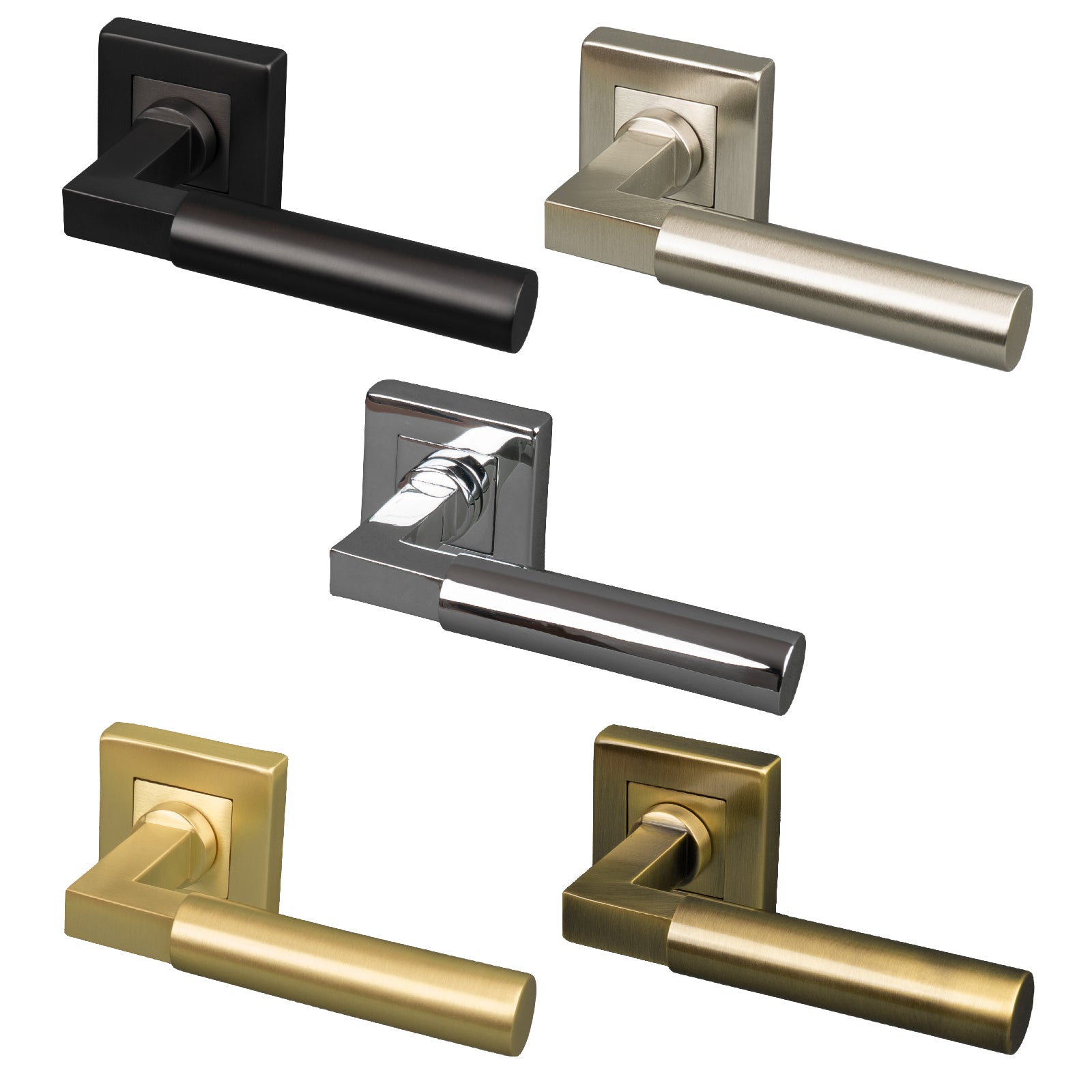 Bauhaus Square Rose Door Handles, Modern Lever On Rose 