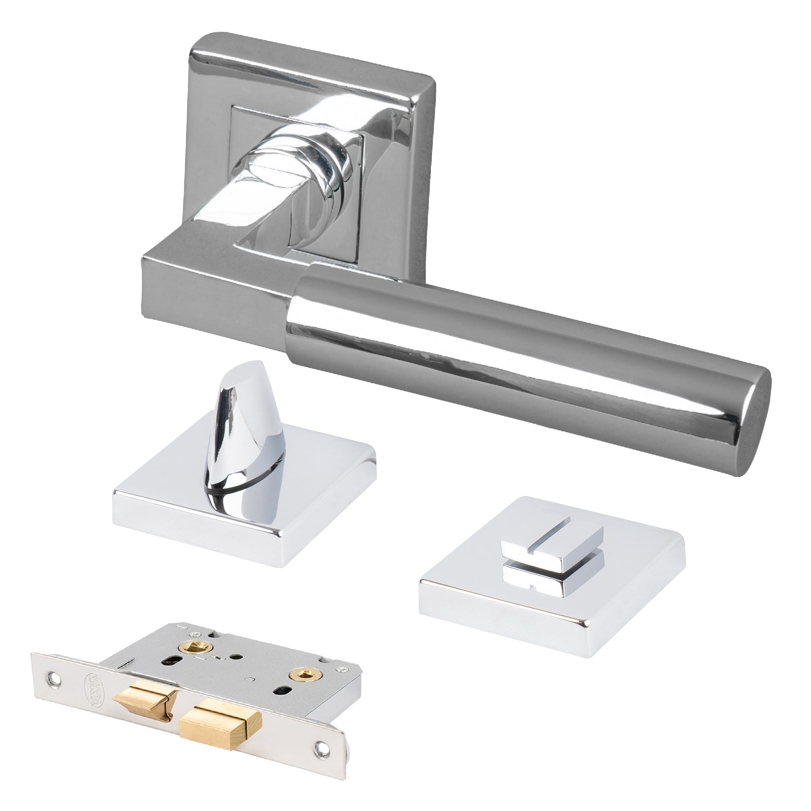 chrome square rose doro handle bathroom set, lever on rose set