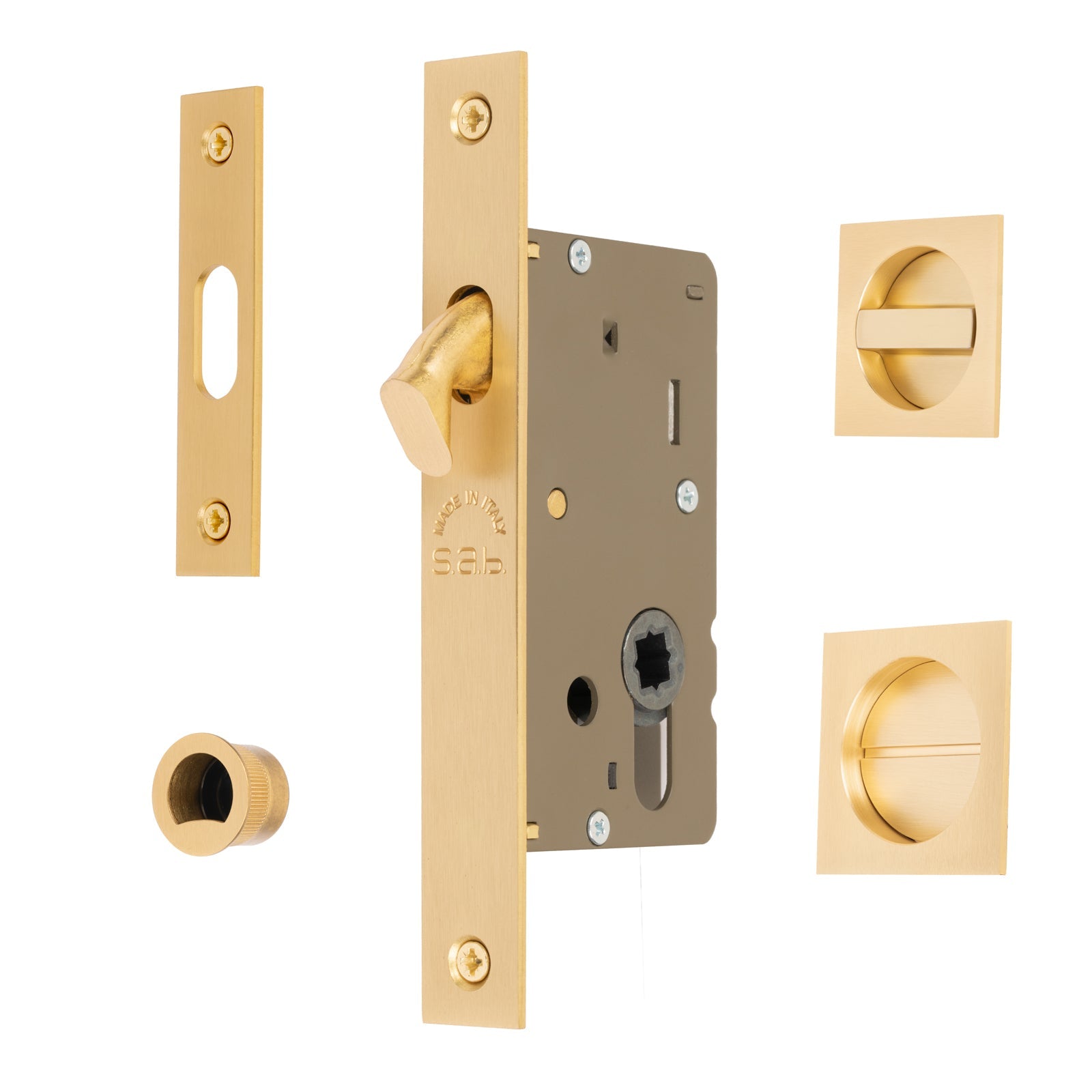 satin brass sliding bathroom door lock set SHOW