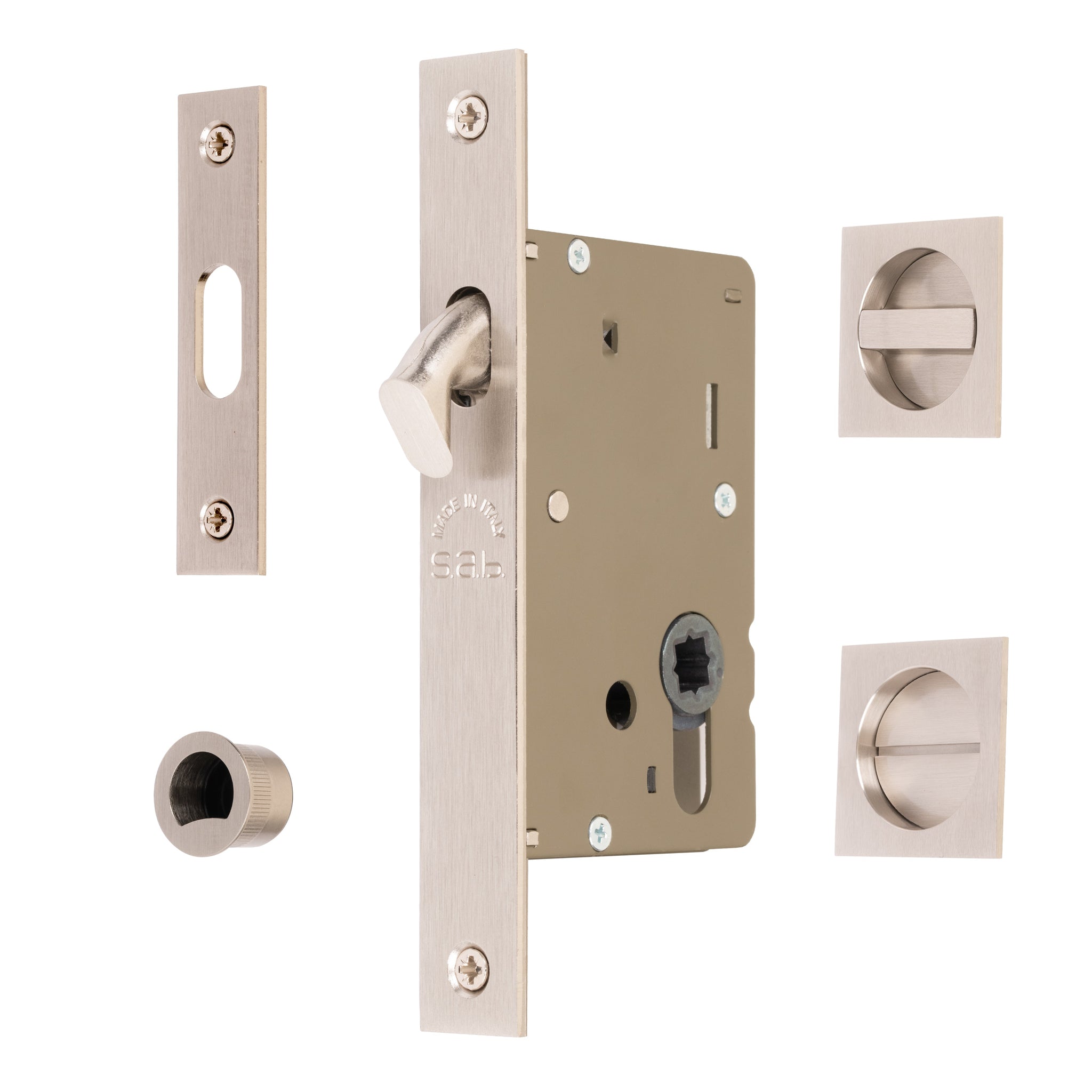 sliding pocket door bathroom lock set in satin nickel SHOW