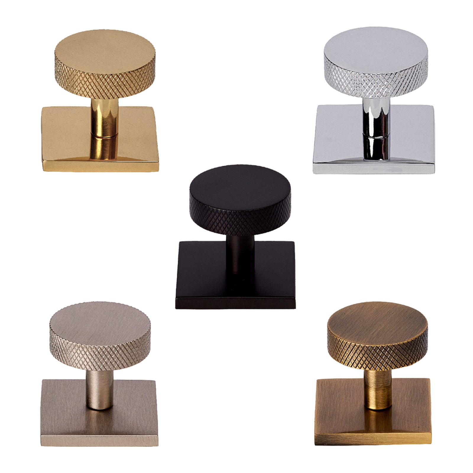 Disc Knurled Cabinet Knobs On Square Backplate