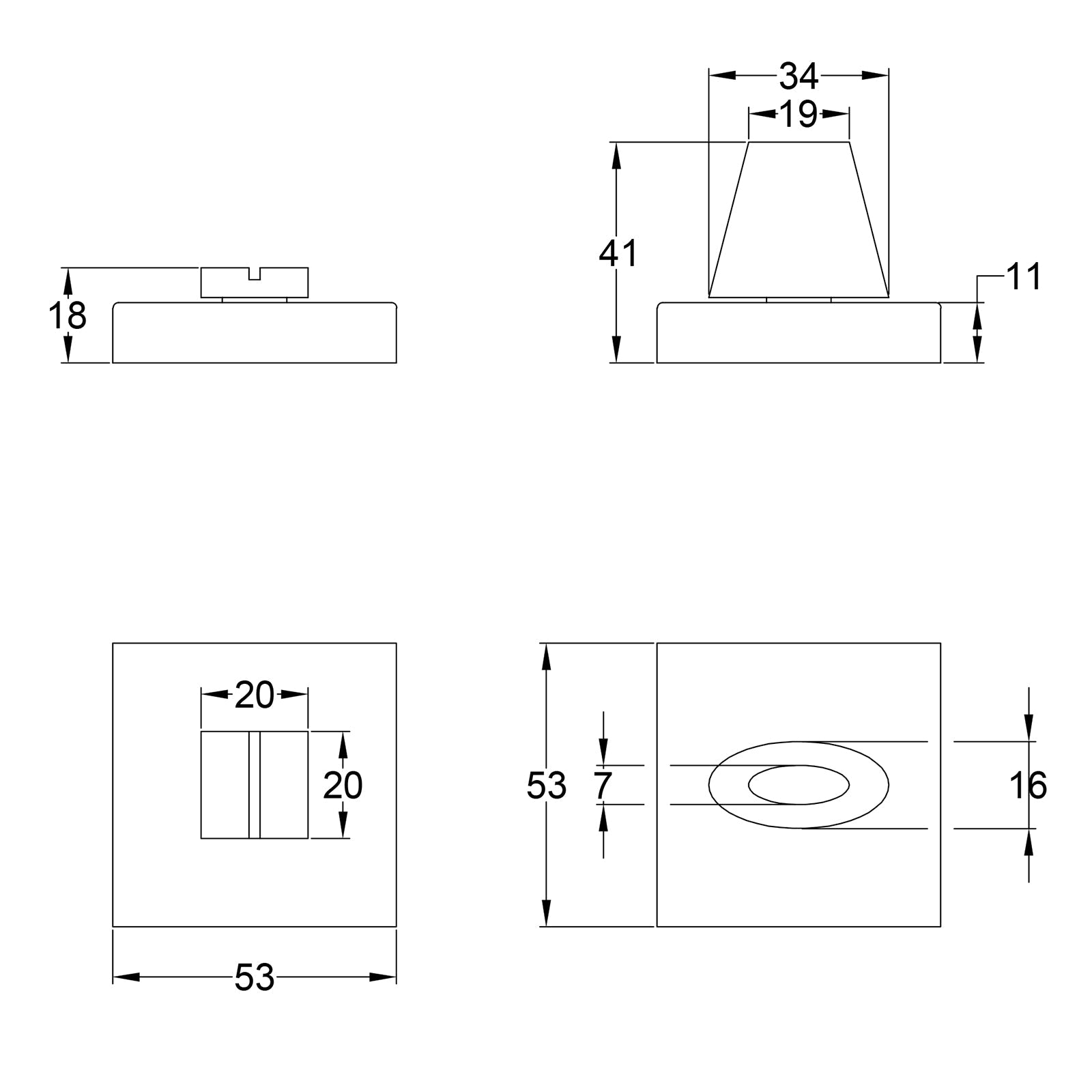 Square Bathroom Turn & Release dimension drawing SHOW