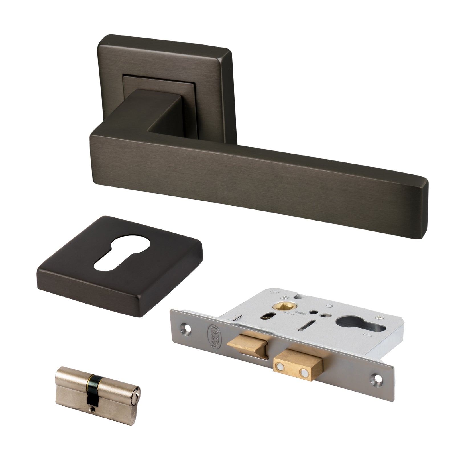 bronze modern square rose door handle euro lock set