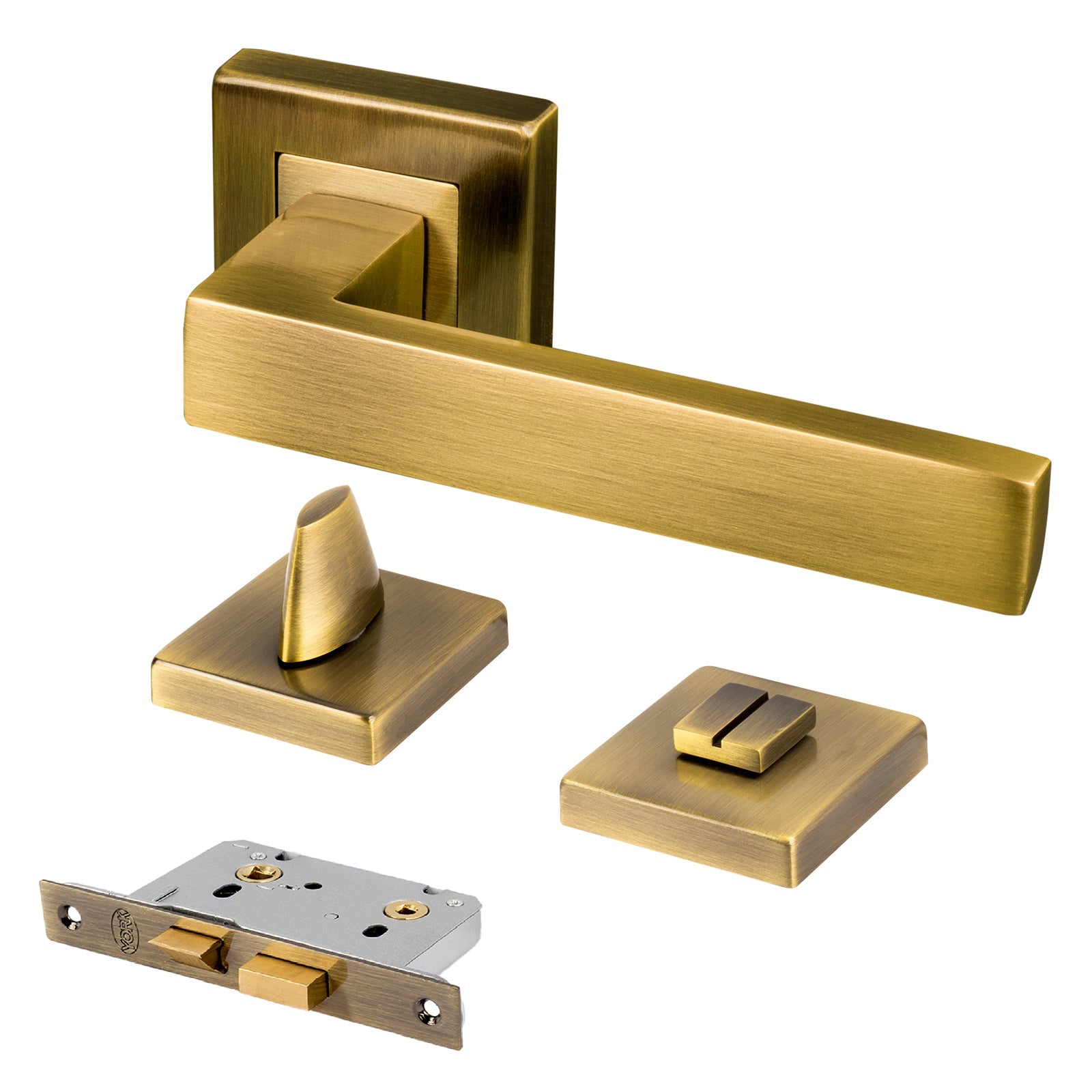 aged brass modern square rose door handle bathroom lock latch set