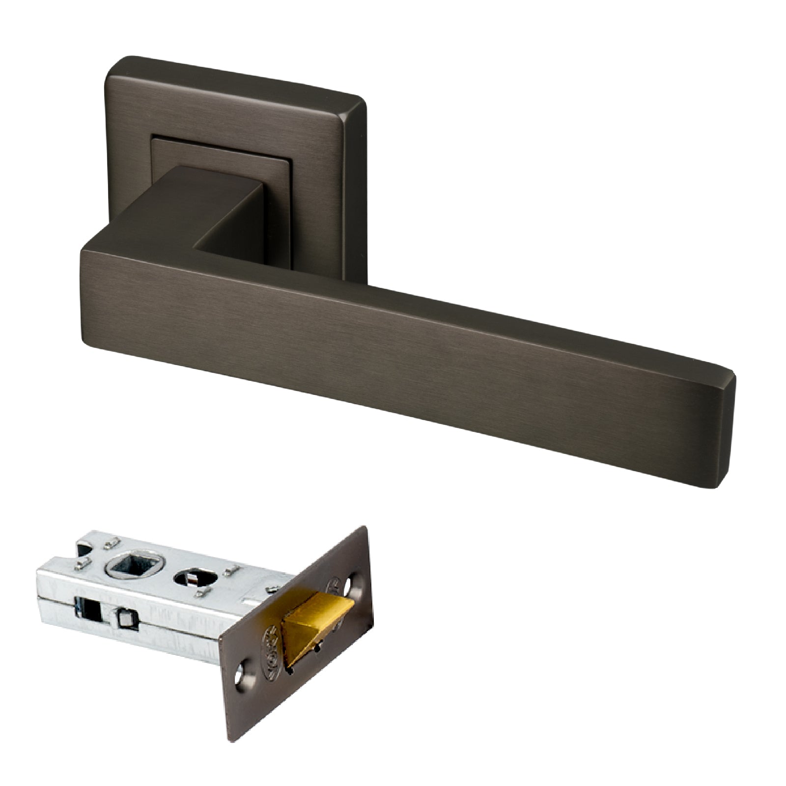 bronze modern square rose door handle 2.5 inch latch set