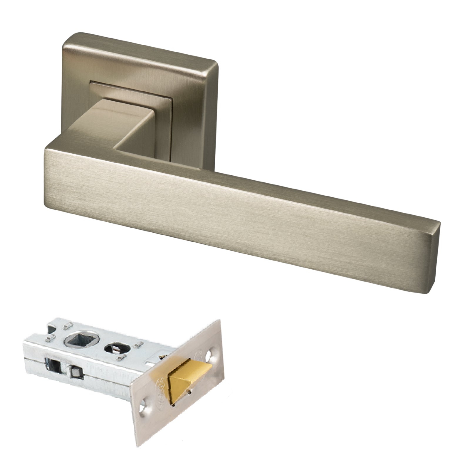 satin nickel modern square rose door handle 2.5 inch latch set