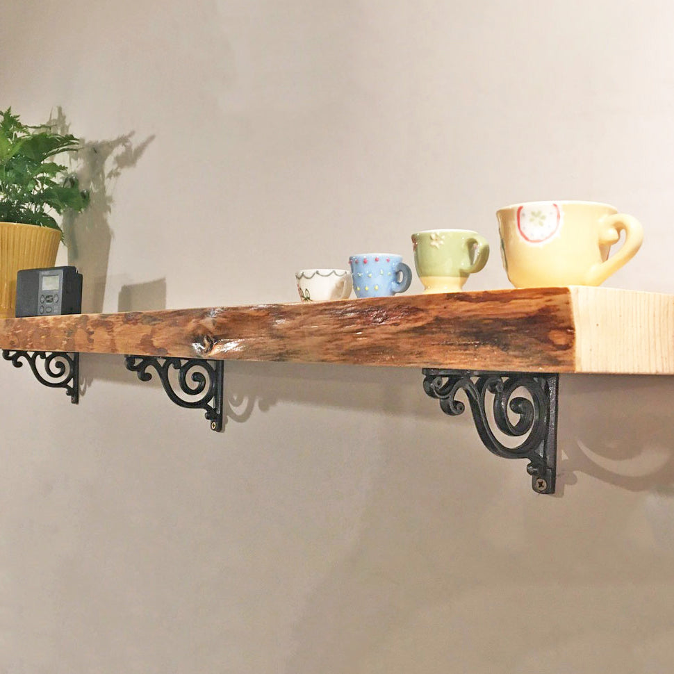 Mugs on shelf with Scroll cast iron shelf bracket SHOW