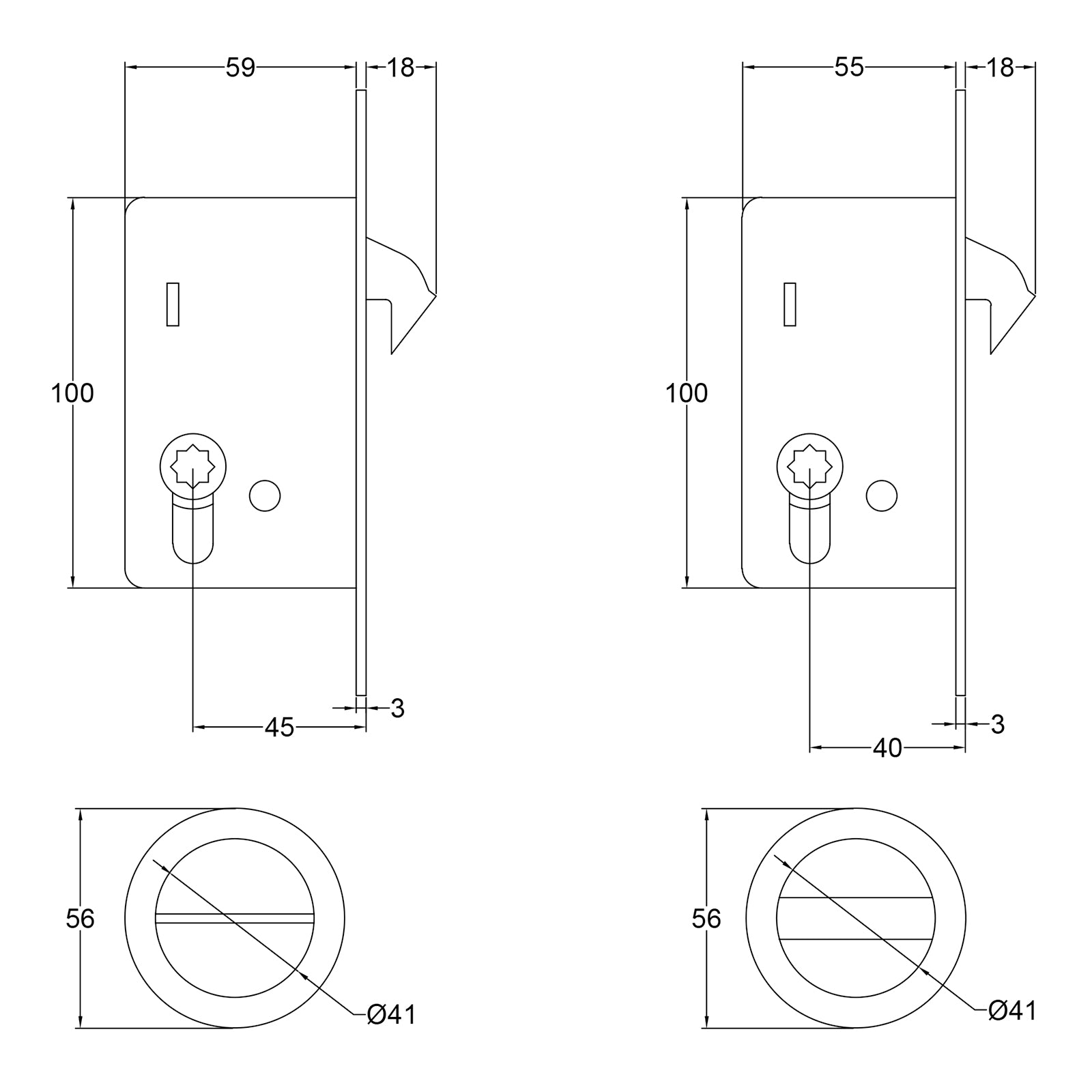 Sliding Door Lock Set with Round Privacy Turn Dimension Drawing SHOW