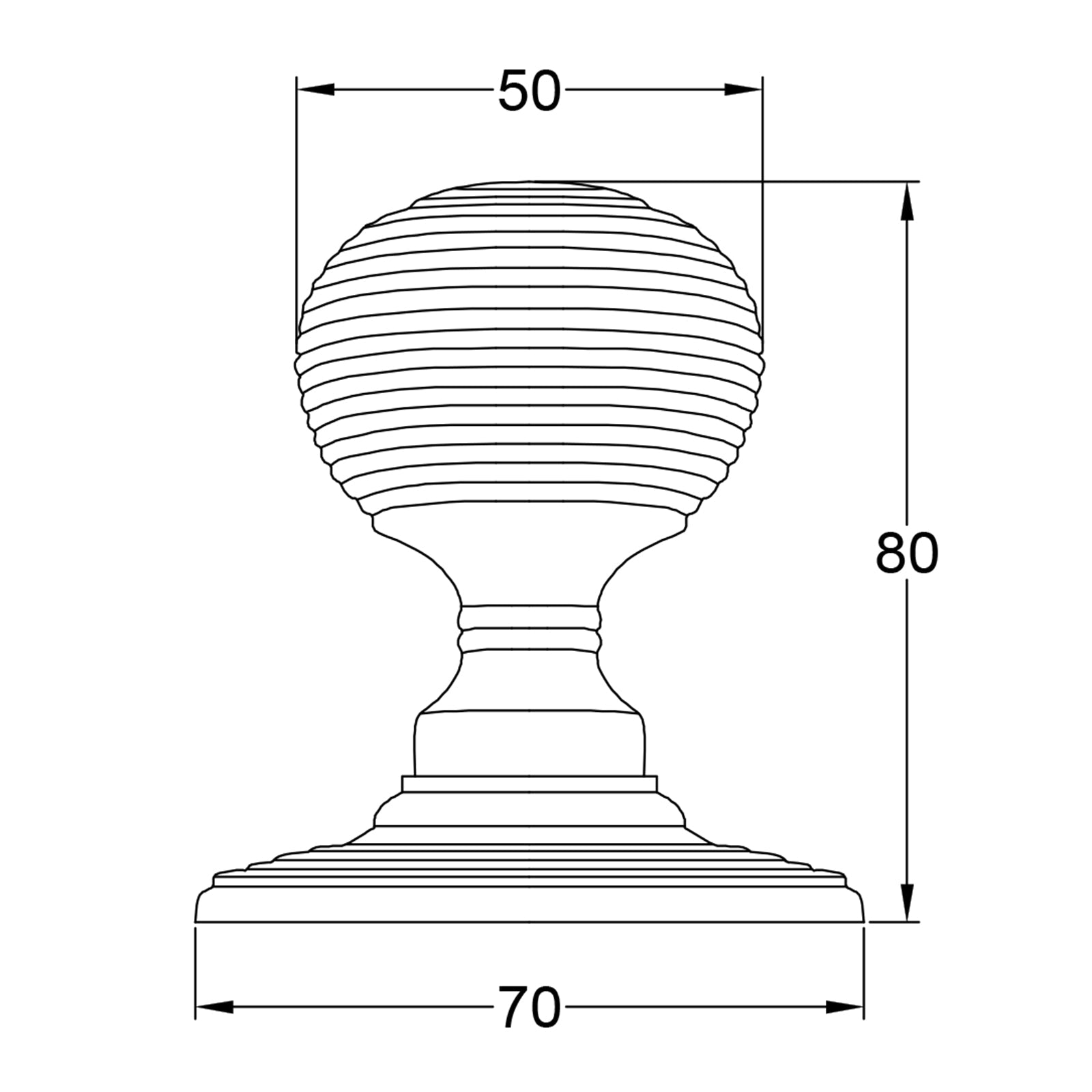 Reeded door knobs dimension drawing SHOW