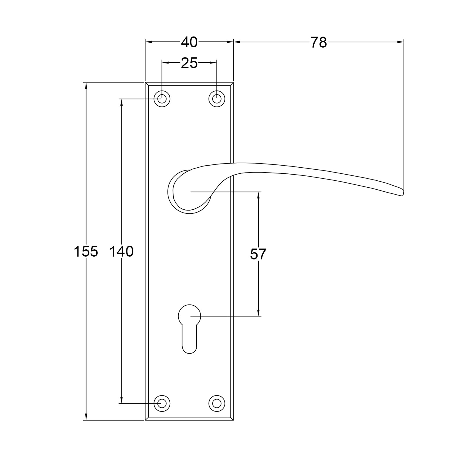 Sophia Door Handles on Backplate Dimension Drawing SHOW