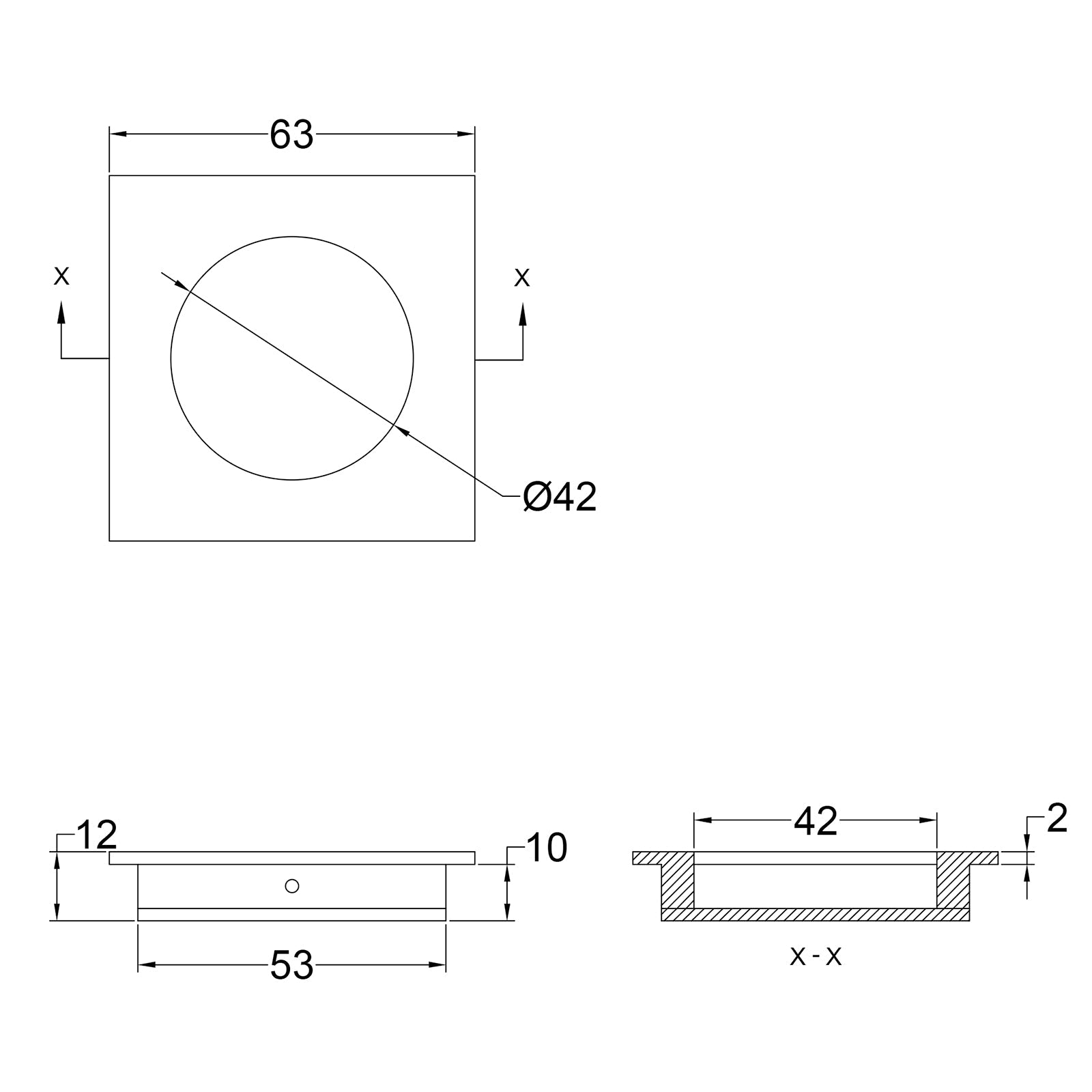 Square Flush Pull Dimension Drawing SHOW