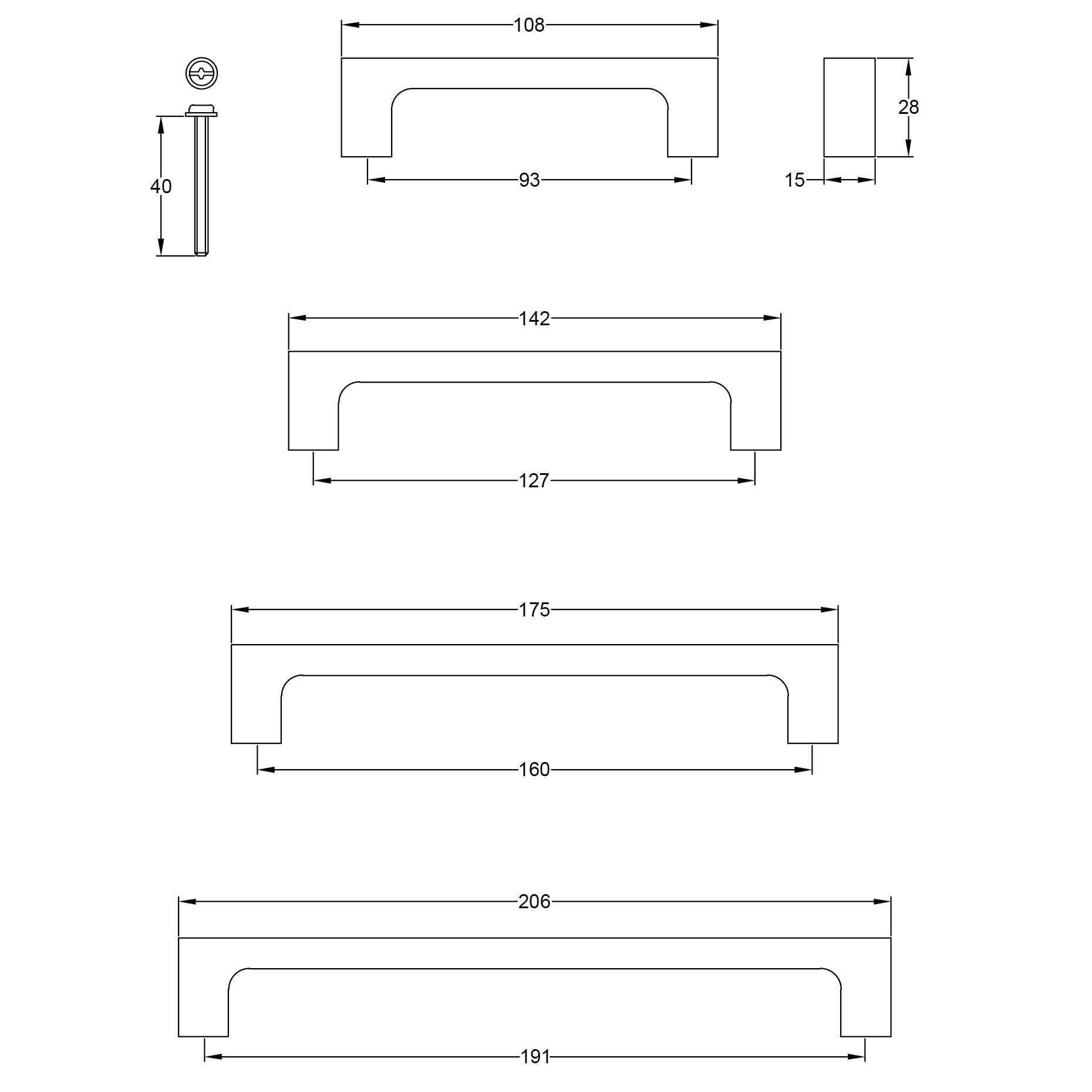 Drawing of Hammered Square Pull Handles in Antique Brass SHOW