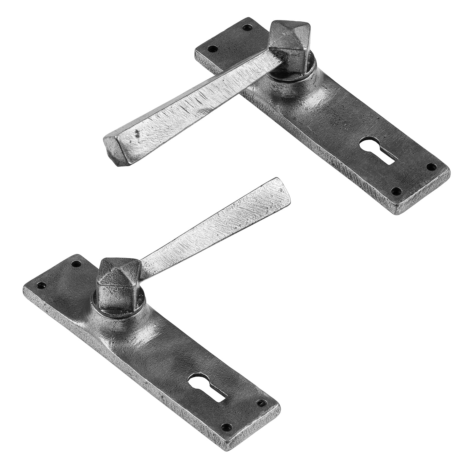 Straight lock door handles in pewter SHOW