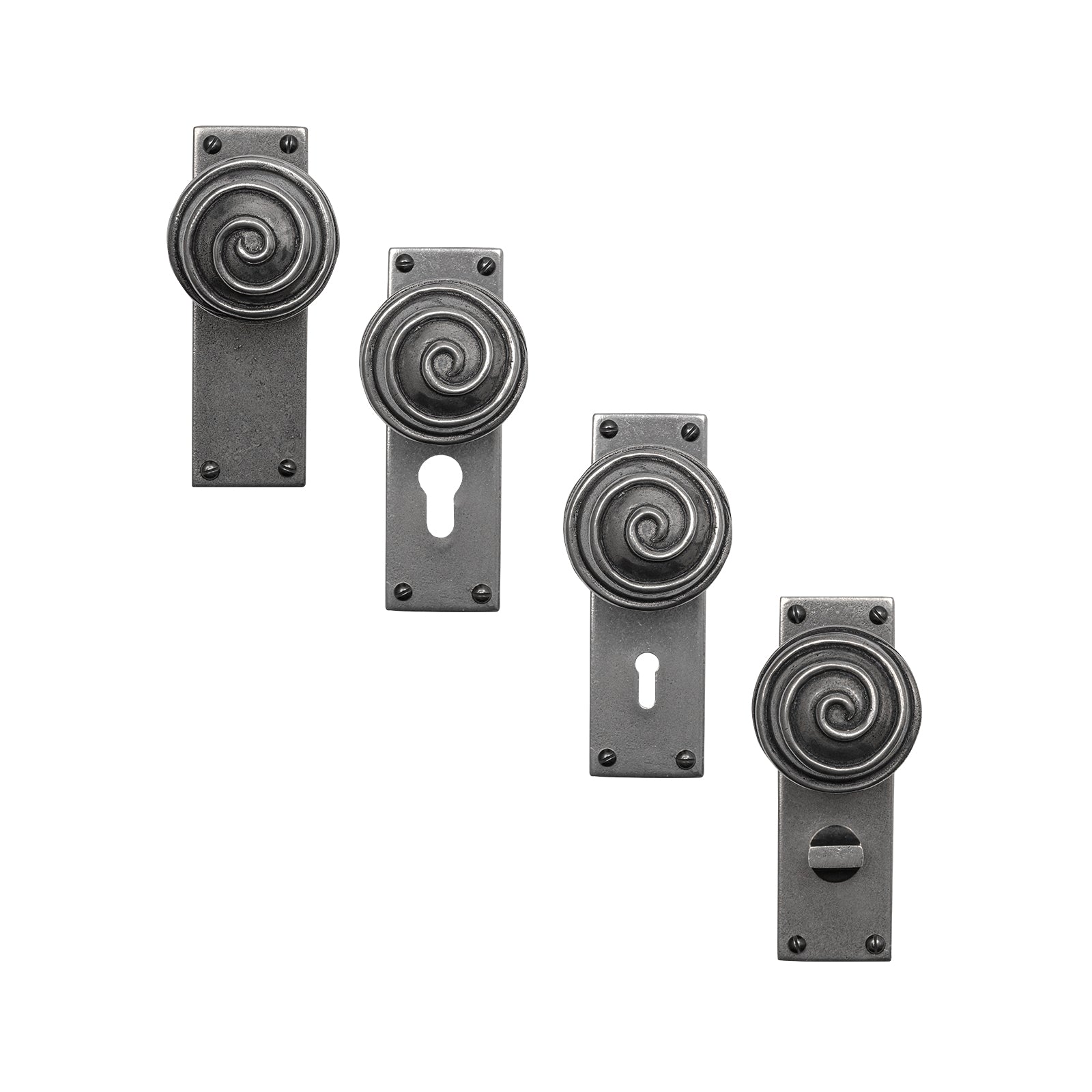 Swirl Pewter Door Knobs On Narrow Backplate